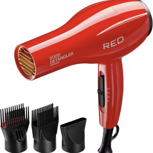 Red by Kiss 2000 Ceramic Hair Dryer, Professional Salon Blow Dryer 3 Attachments Included, 2 Detangler Piks, 1 Air Concentrator, Lightweight