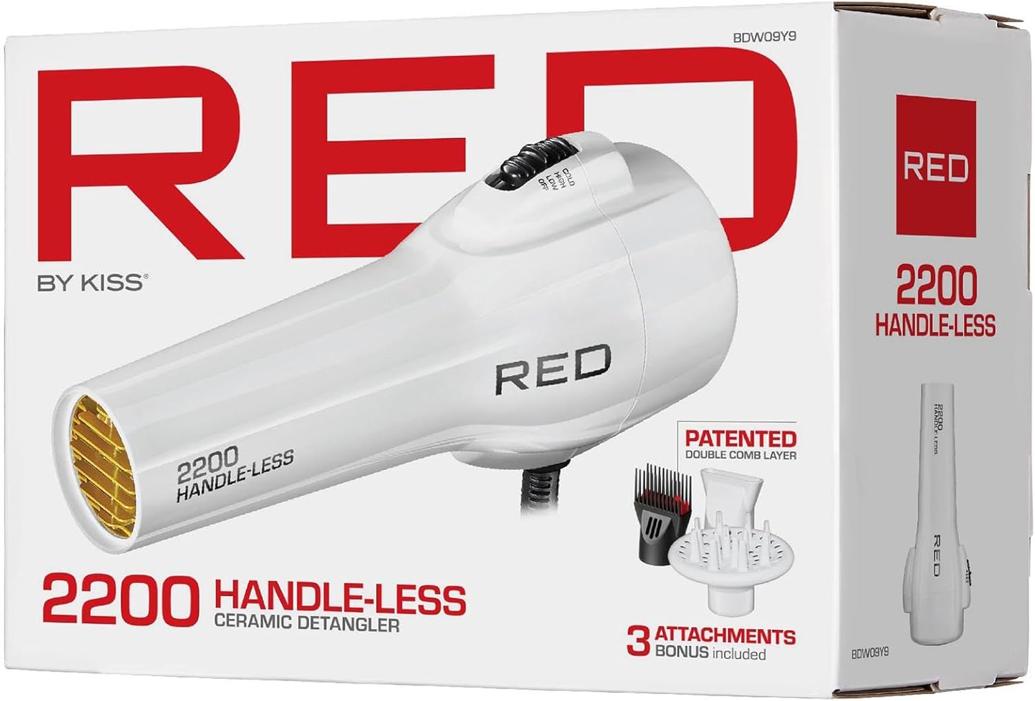 Red by KISS HandleLess Blow Dryer 2200W Ceramic Tourmaline White Color, 3 Heat Settings, Pik and Diffuser Included Comfortable Grip, Ionic for Frizz-Free Shine, Detangler & Straightening - Image 8