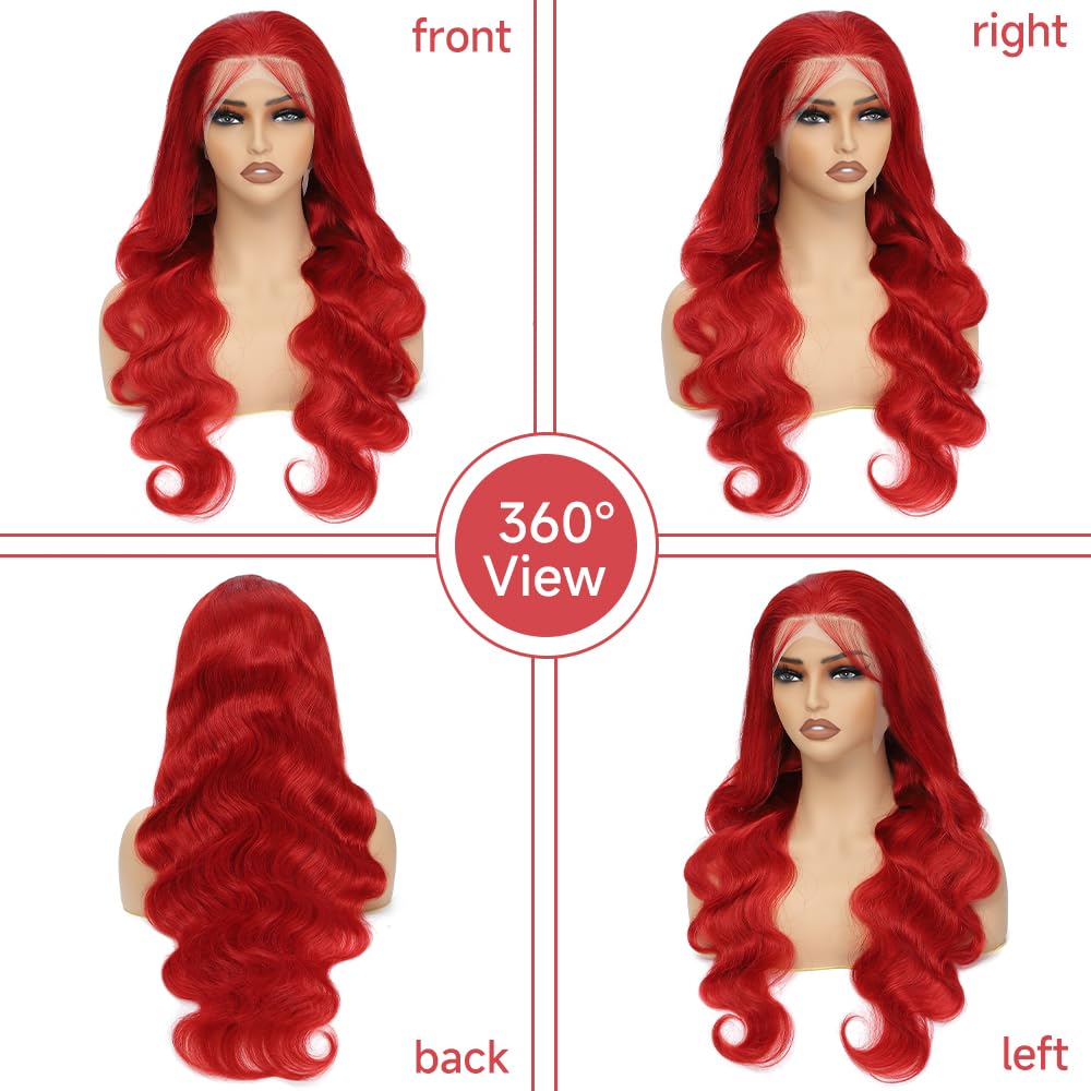 Red Lace Front Wigs Human Hair Pre Plucked 13x4 Body Wave Colored Red Human Hair Wig Hd Lace Frontal Glueless Wigs 180% Density 22 Inch - Image 6
