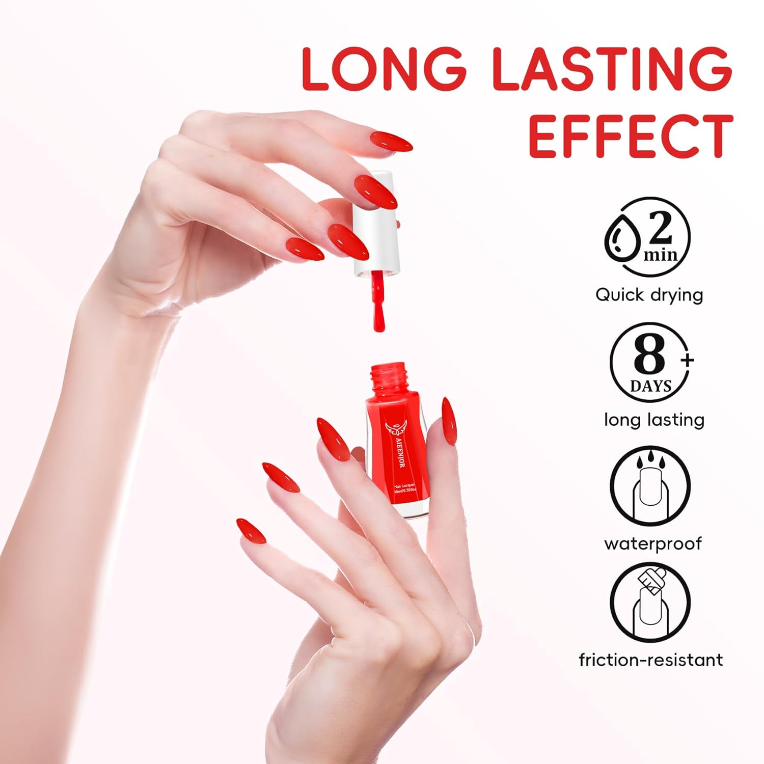 Red Nail Polish, Quick Dry Nail Polish, No UV Lamp Needed, Streak Free, Long Last Fingernail Polish for Nail Manicure Salon DIY Nail Art, 0.35 fl oz - Image 6