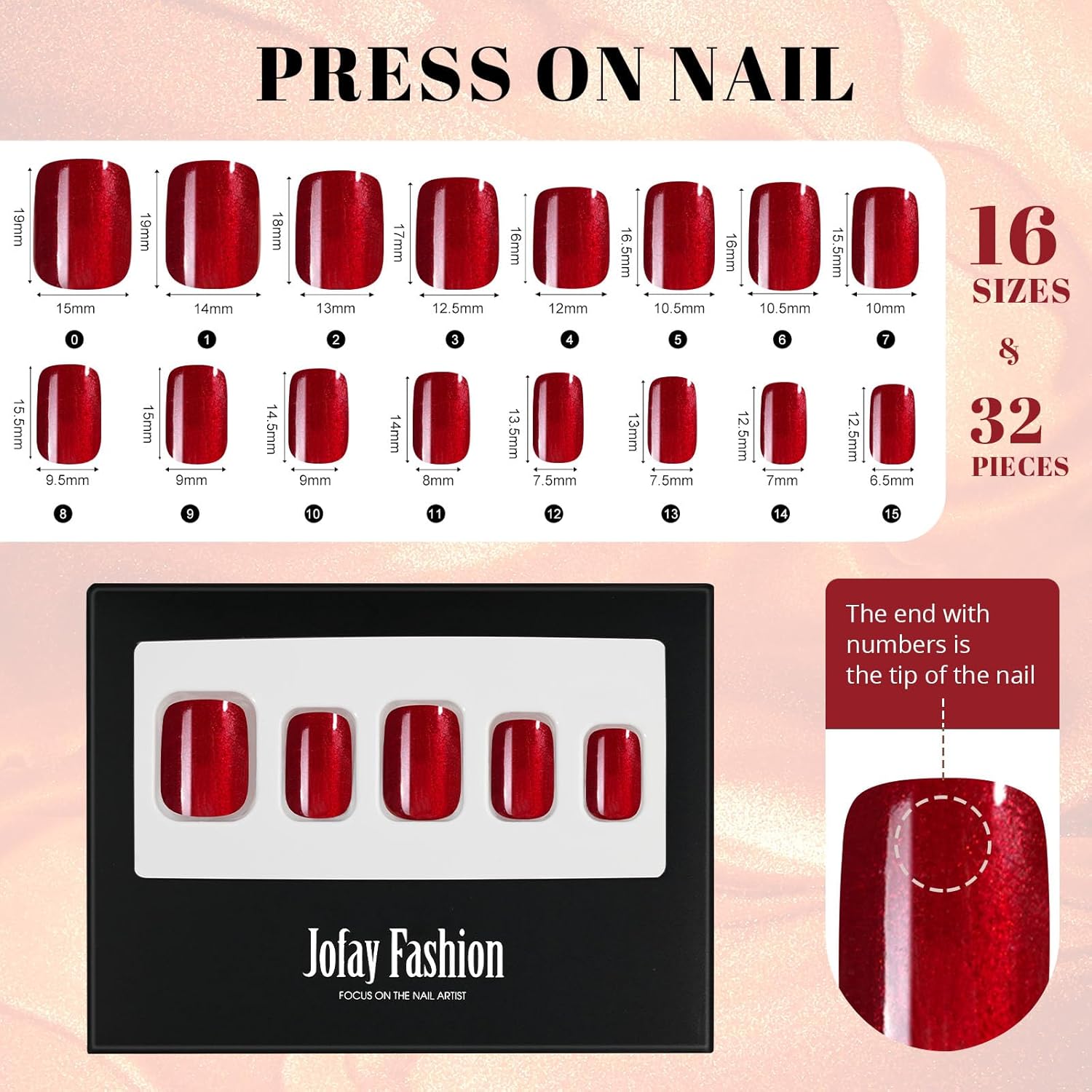 Red Press on Nails Short, Jofay Fashion Soft Gel Fake Nails, Cat Eye Press on Nails, Reusable & Natural Acrylic False Nails, Stick on Nails for Women Girls Gift, Glue on Nails Kit 32 Pcs - Image 6