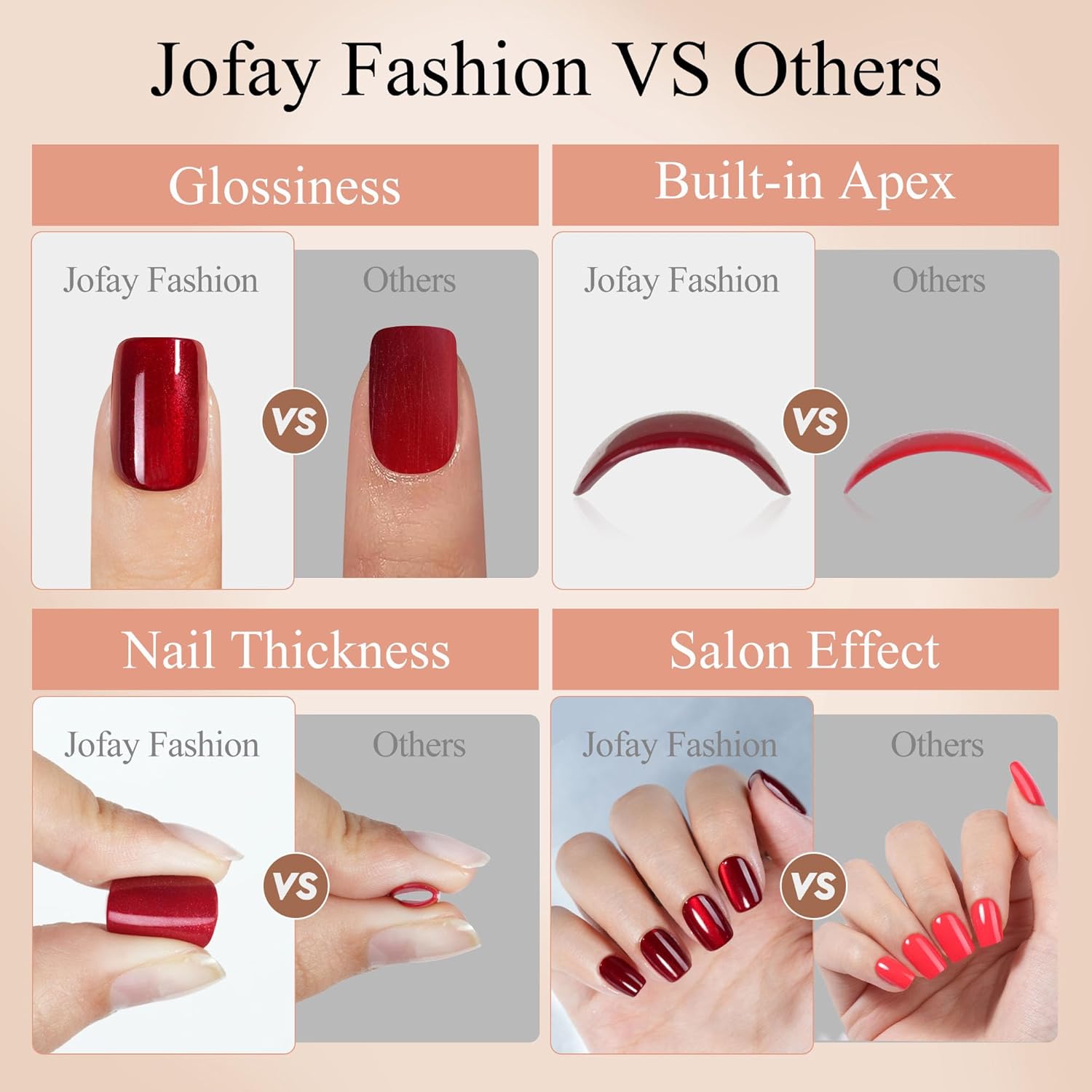 Red Press on Nails Short, Jofay Fashion Soft Gel Fake Nails, Cat Eye Press on Nails, Reusable & Natural Acrylic False Nails, Stick on Nails for Women Girls Gift, Glue on Nails Kit 32 Pcs - Image 5