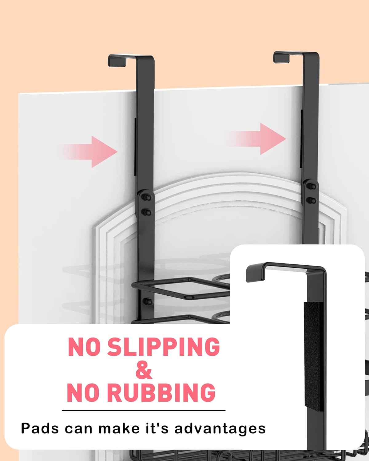 REFLYING Over-the-Door Hairdryer and Styling Tool Organizer, Metal, Black, 3 Compartments, 8 Hooks, 15"H x 10"W x 4.7"D - Image 8