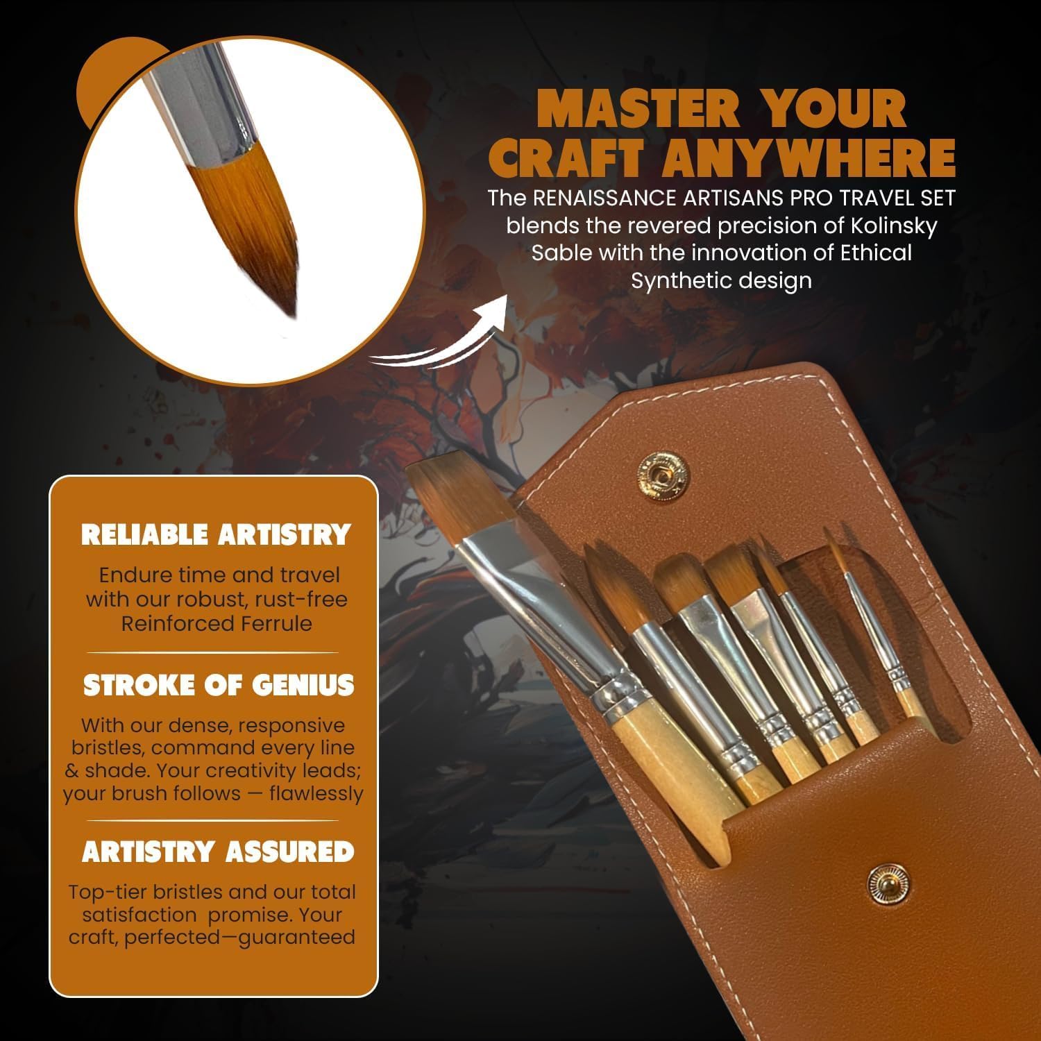 Rembrandt Series I - 6pc Travel Watercolor Brushes Set, Kolinsky Sable Performance Hair, Designed for Watercolors & Versatile in Gouache, Oil - Premium Art & Travel Kit - Image 8