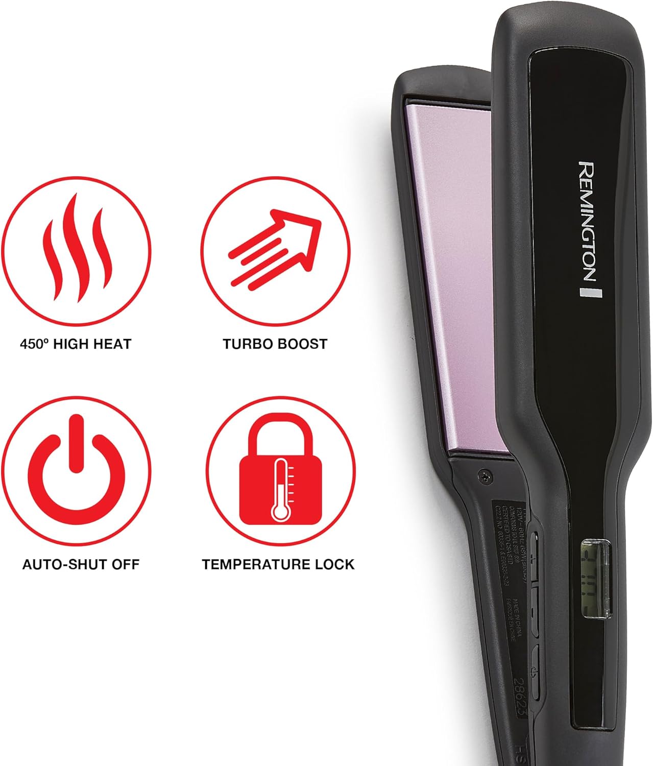 Remington 1 3/4" Flat Iron, Hair Straightener with Anti-Static Technology, 30-Second Heat Up & 60 Minute Auto Shut-off, 30% Longer Ceramic Floating Plates, Titanium + Ceramic Coating - Image 5