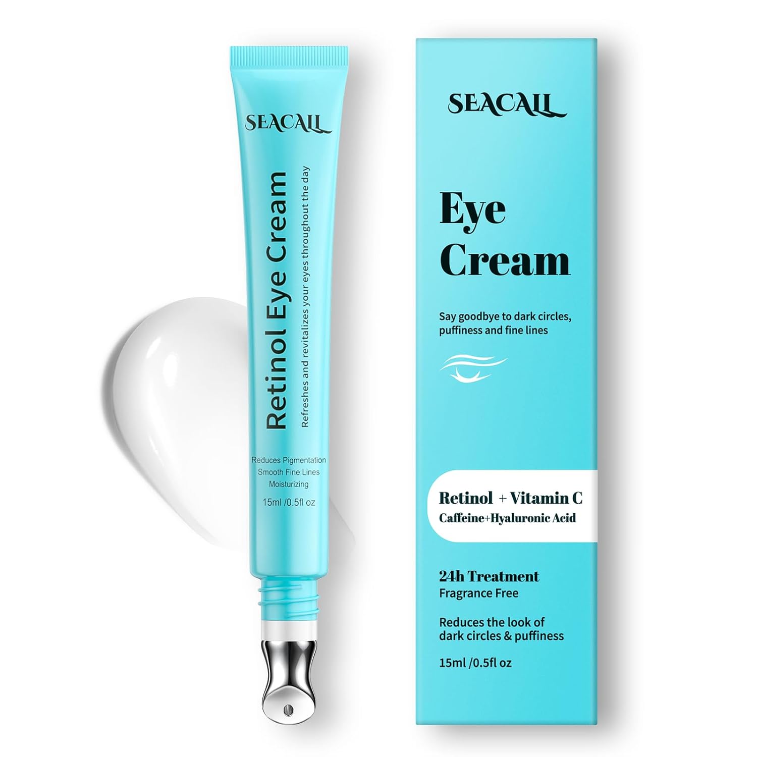 Retinol Eye Cream - Eye Serum for Dark Circles & Puffiness Anti-Aging - Under Eye Cream with Hyaluronic Acid & Caffeine to Reduce Wrinkles & Repair the Eye Area (15ml)