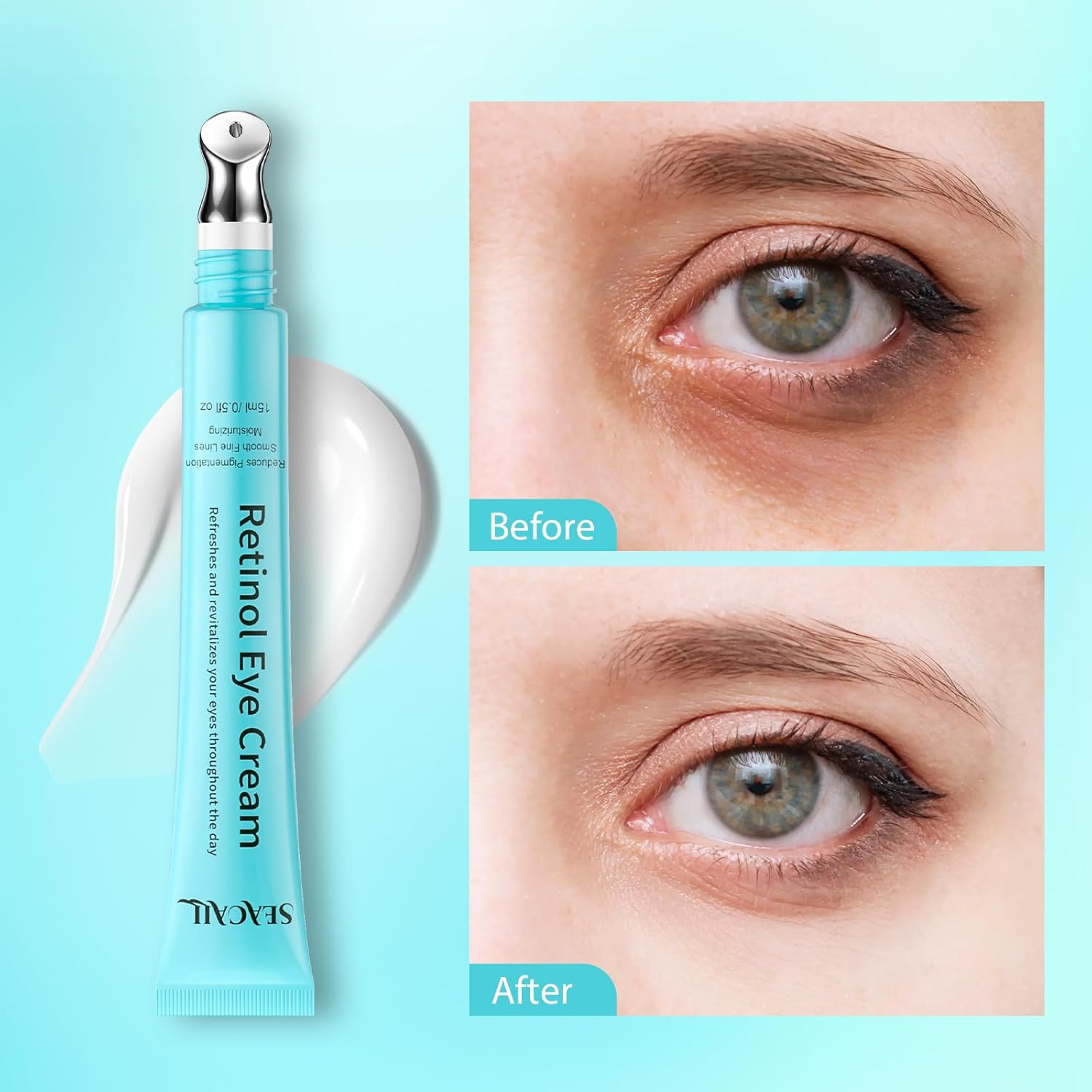 Retinol Eye Cream - Eye Serum for Dark Circles & Puffiness Anti-Aging - Under Eye Cream with Hyaluronic Acid & Caffeine to Reduce Wrinkles & Repair the Eye Area (15ml) - Image 4