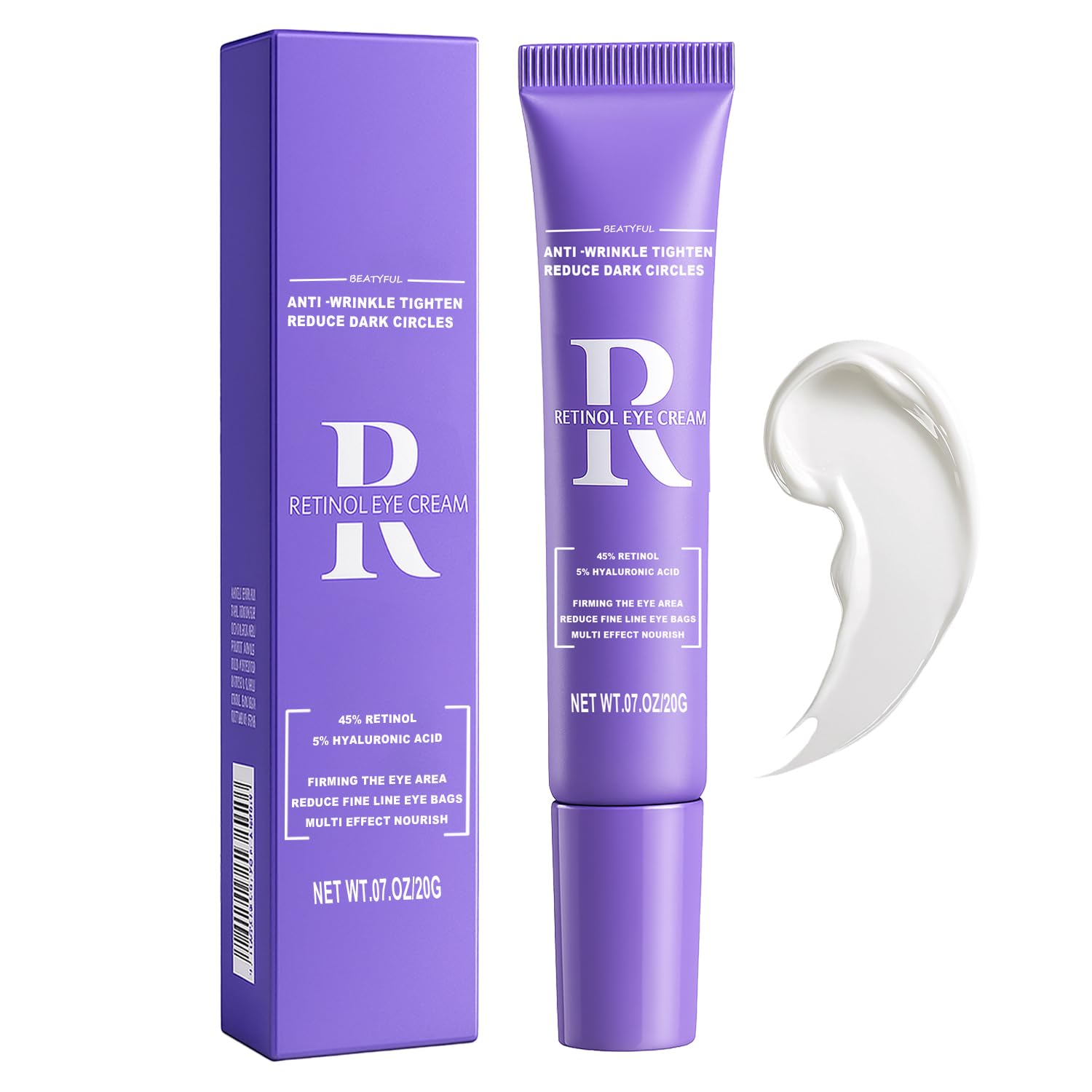 Retinol Eye Cream, Moisturizing Eye Care Daily Anti-Wrinkle Cream with 45% Retinol and 5% Hyaluronic Acid to Smooth and Moisturize Skin, Under Eye Bags, Reduce Dark Circles, Wrinkles (0.7 Ounces)