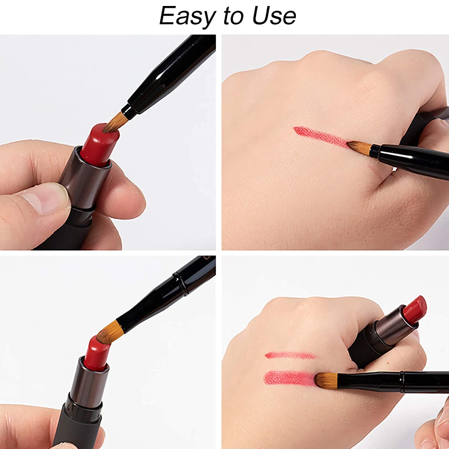 Retractable Dual End Lip Brush Concealer Brush with Cap, Lipstick Eyeshadow Foundation Makeup Brushes Gold, Black, Purple - Image 3