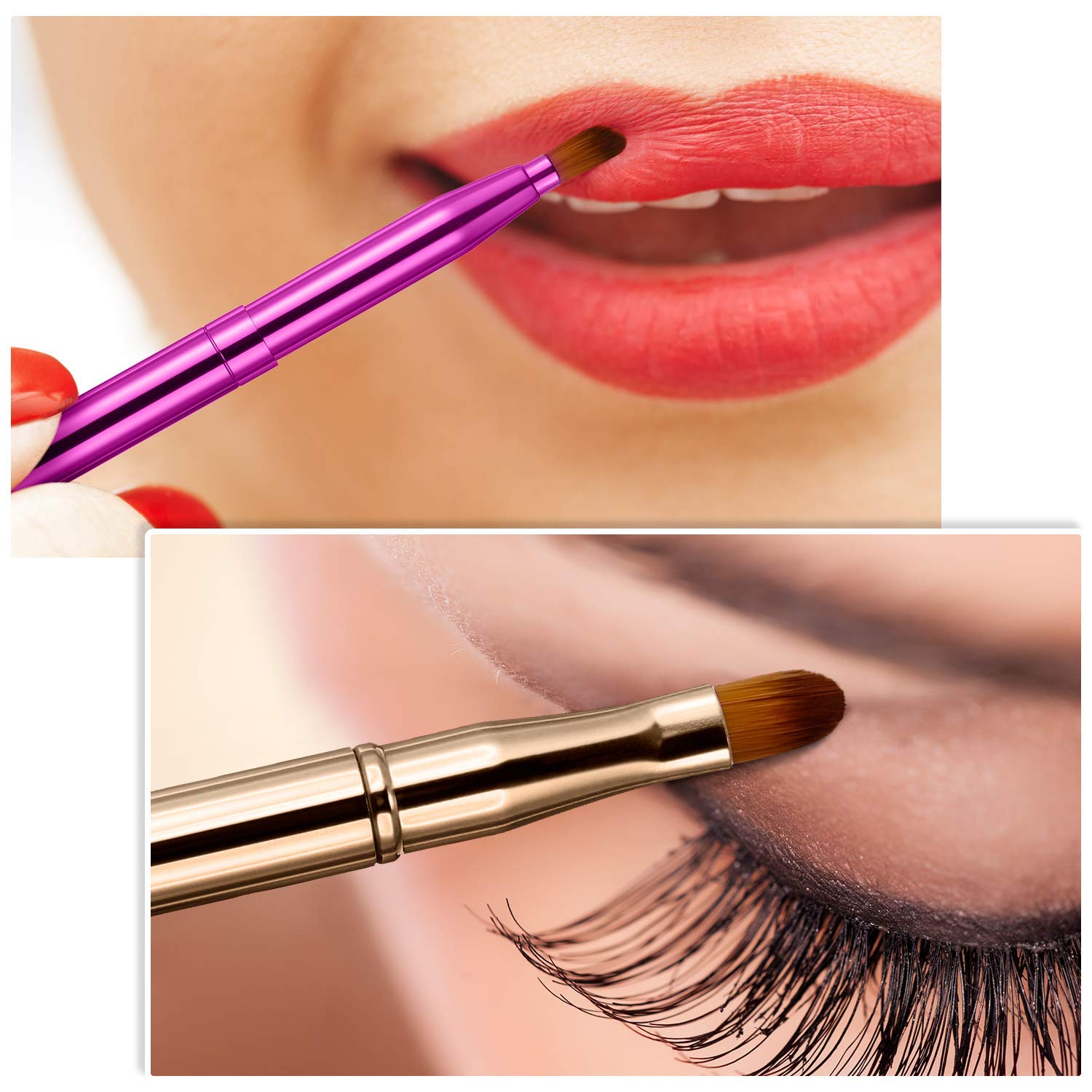Retractable Dual End Lip Brush Concealer Brush with Cap, Lipstick Eyeshadow Foundation Makeup Brushes Gold, Black, Purple - Image 6