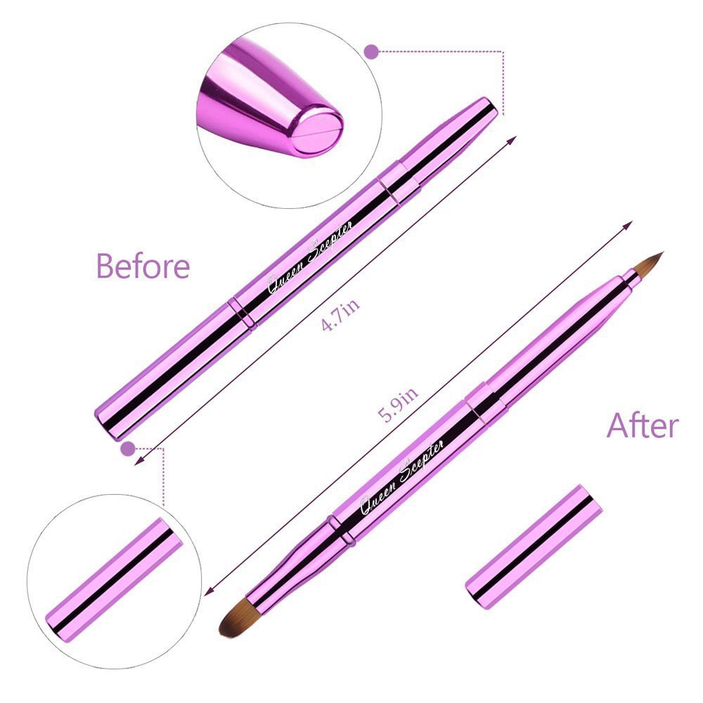 Retractable Dual End Lip Brush Concealer Brush with Cap, Lipstick Eyeshadow Foundation Makeup Brushes Gold, Black, Purple - Image 8
