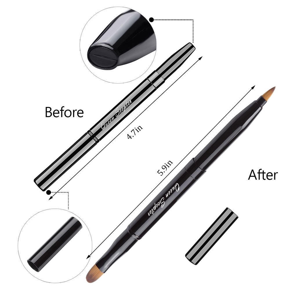 Retractable Dual End Lip Brush Concealer Brush with Cap, Lipstick Eyeshadow Foundation Makeup Brushes Gold, Black, Purple - Image 7