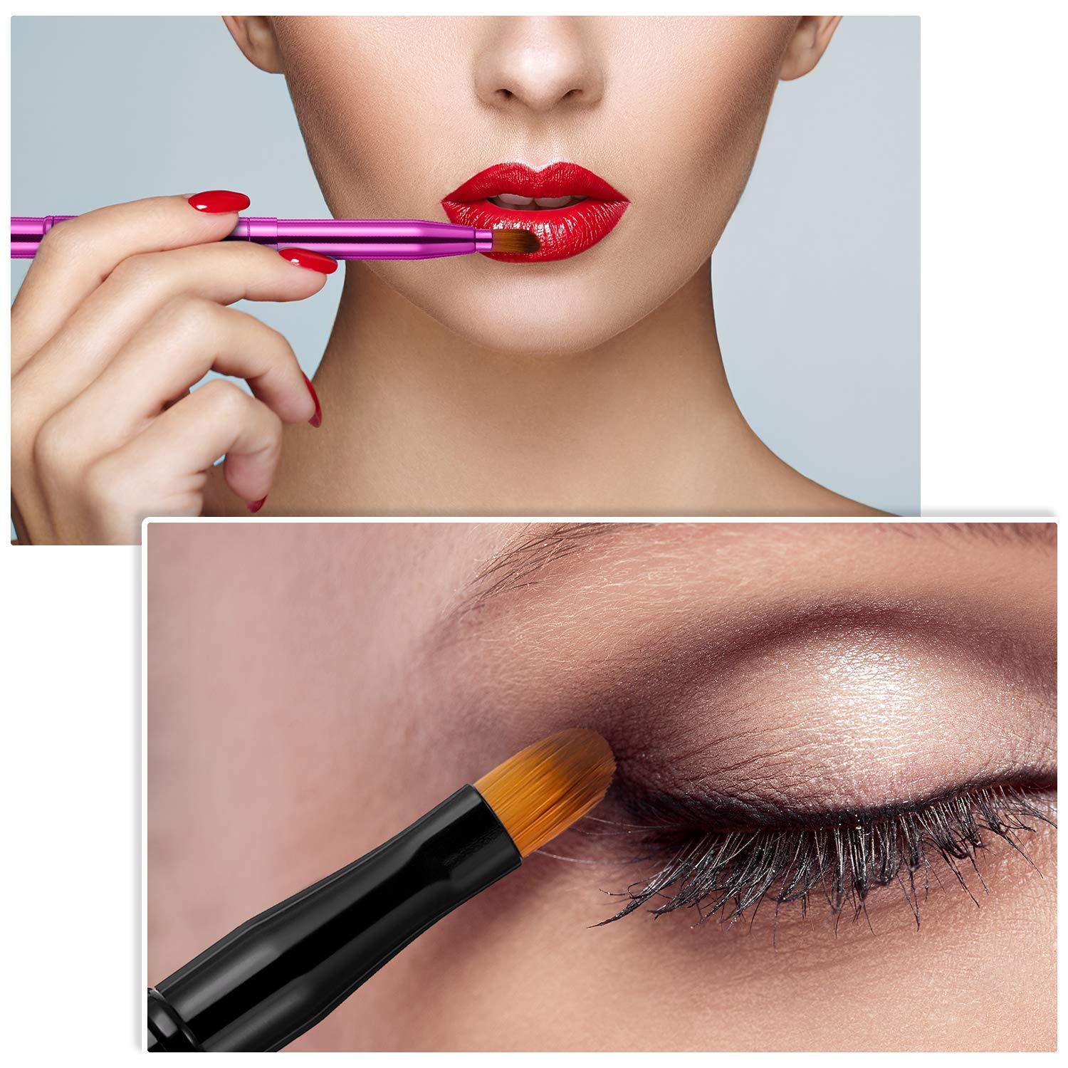 Retractable Dual End Lip Brush Concealer Brush with Cap, Lipstick Eyeshadow Foundation Makeup Brushes Gold, Black, Purple - Image 5