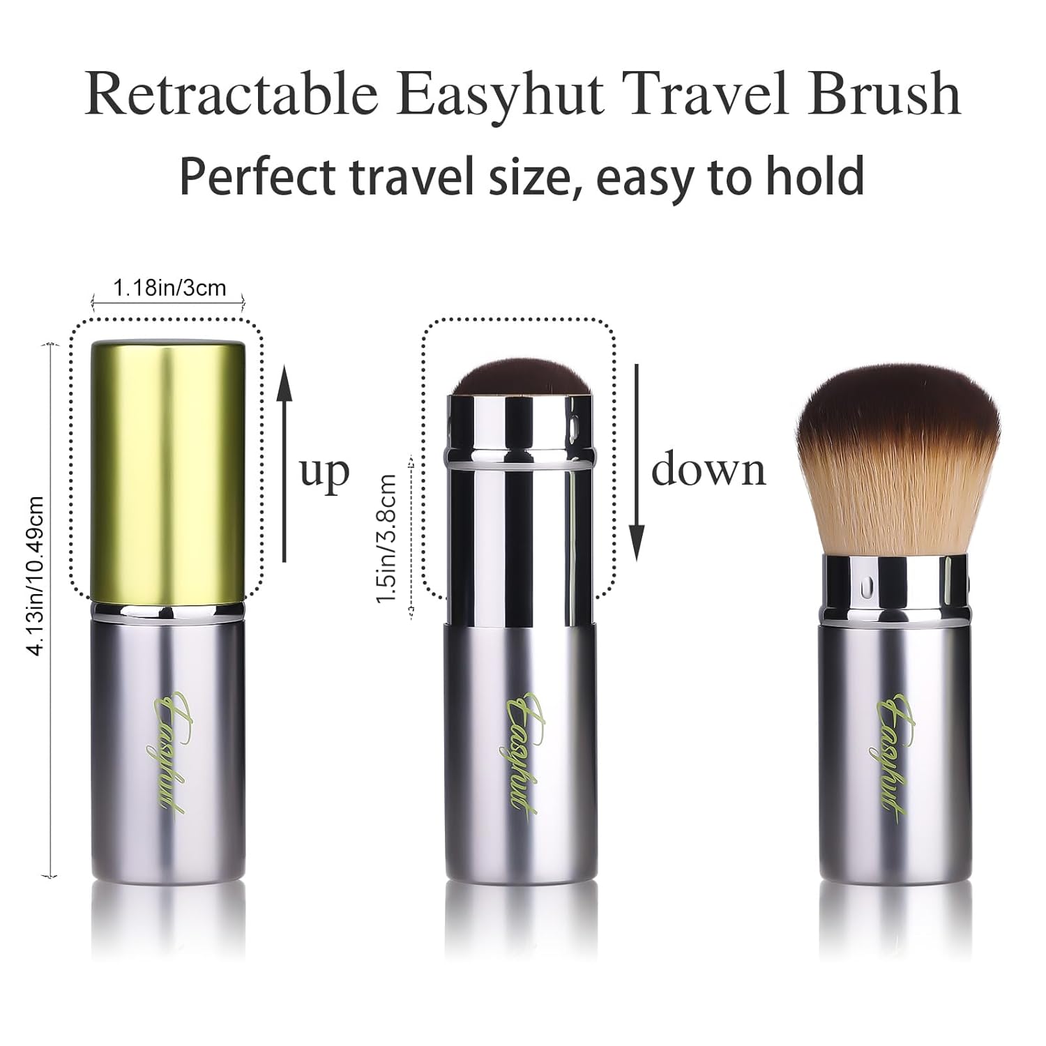 Retractable Kabuki Makeup Brushes 2 Pcs Blush Brushes Set Portable Powder Brushes with Flat and Angled Top for Liquid Cream Cosmetics Travel. (Silver Green) - Image 3