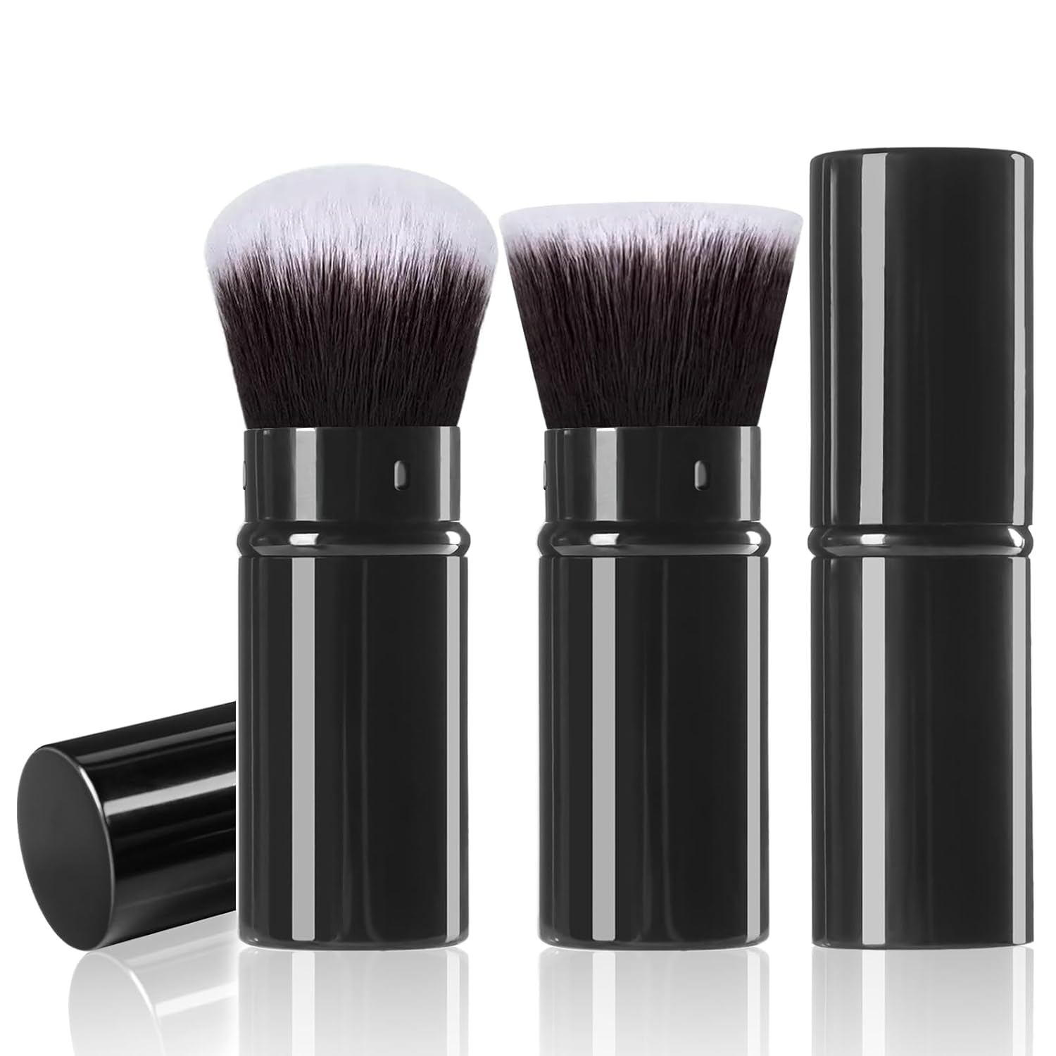 Retractable Makeup Brush 2 Pack, Travel Kabuki Powder Foundation Makeup Brush Face Blush Brushes for Blending Liquid, Blush, Bronzer, Buffing, Sunscreen,Flawless Cosmetics