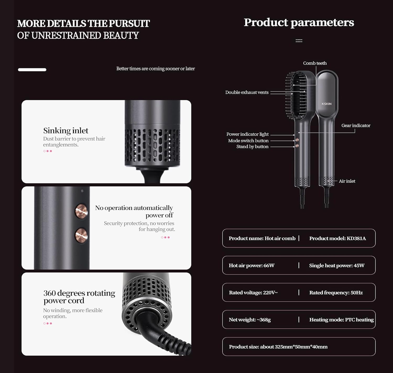 Ring Hair Straightener Comb and Blow Dryer 2 in 1 for Women, Ceramic Tourmaline Constant Temperature Control, 30s Fast Heating, 3 Optional Mode, Cold Air Hot Air and Straight Hair - Image 4
