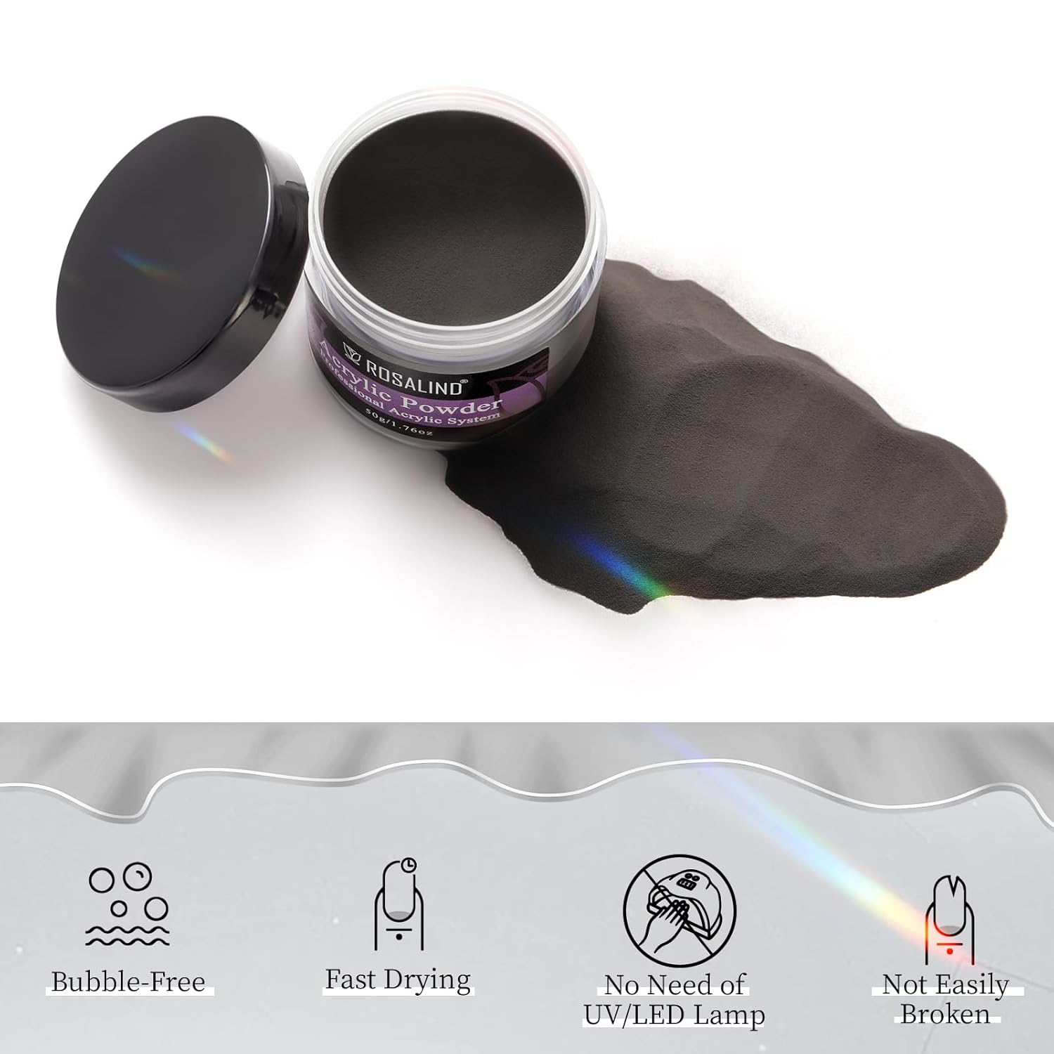 ROSALIND 120g Acrylic Powder Black Acrylic Nail Powder for Nail Acrylic Extension - Professional for Acrylic Nail Caving, Dry Naturally No Nail Lamp Needed - Image 7