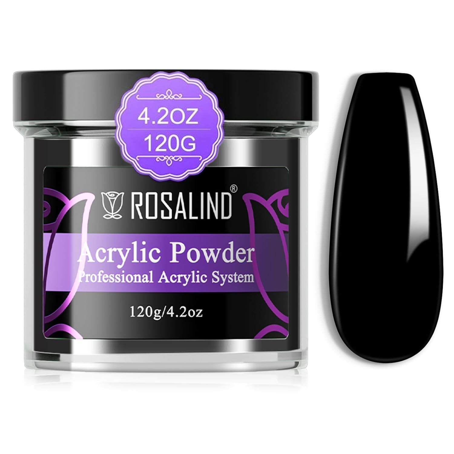ROSALIND 120g Acrylic Powder Black Acrylic Nail Powder for Nail Acrylic Extension - Professional for Acrylic Nail Caving, Dry Naturally No Nail Lamp Needed