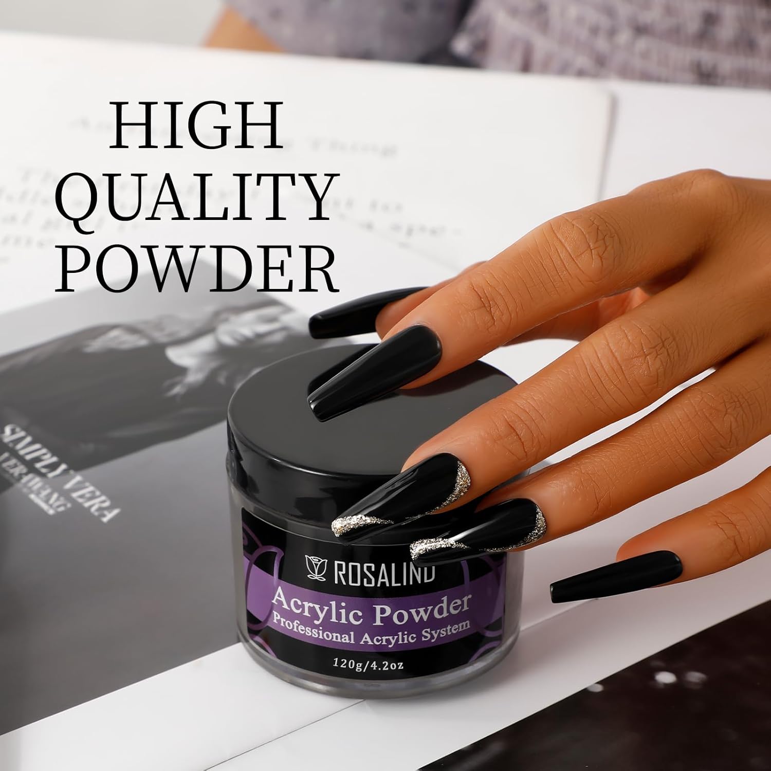ROSALIND 120g Acrylic Powder Black Acrylic Nail Powder for Nail Acrylic Extension - Professional for Acrylic Nail Caving, Dry Naturally No Nail Lamp Needed - Image 6