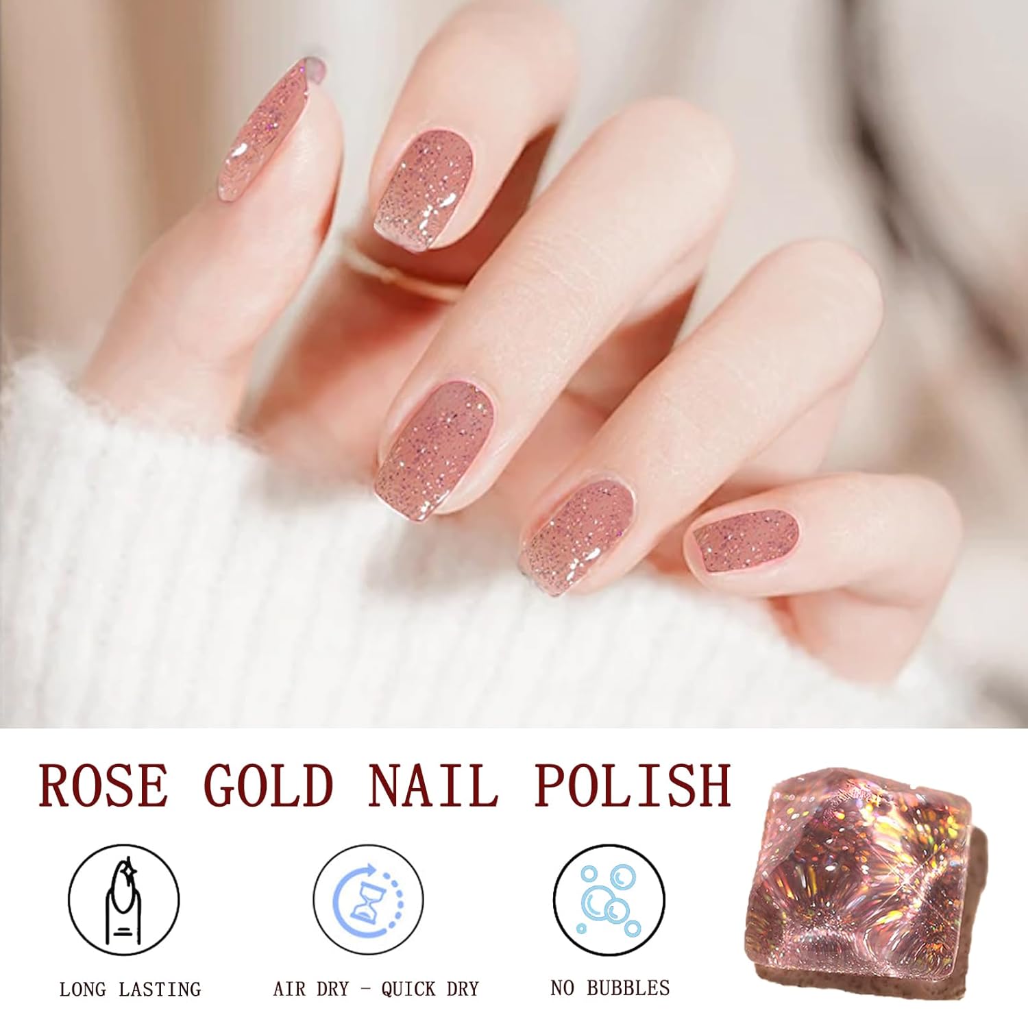 Rose Gold Nail Polish - Quick Dry Nude Jelly Gel-like Polish, Neutral Translucent Pink for Women, Vegan 12ML No UV Light Needed - Image 3