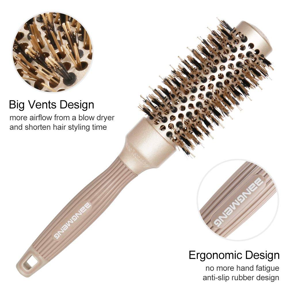 Round Barrel Anti-Static Hair Brush with Boar Bristles, Nano Thermal Ceramic Ionic Tech | For Extra Shine | Protect Hair, Enhance Texture, For Straightening & Drying (1 1/4 inch) - Image 3