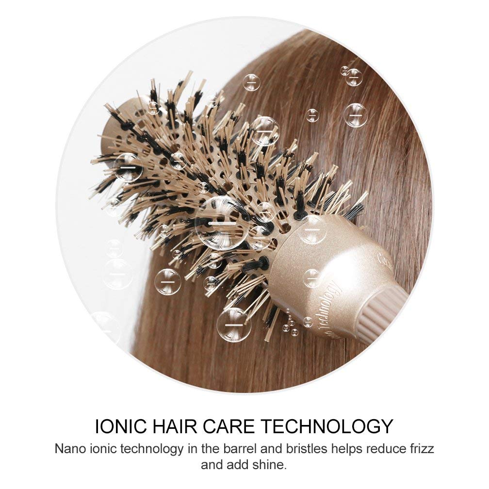 Round Barrel Anti-Static Hair Brush with Boar Bristles, Nano Thermal Ceramic Ionic Tech | For Extra Shine | Protect Hair, Enhance Texture, For Straightening & Drying (1 1/4 inch) - Image 2