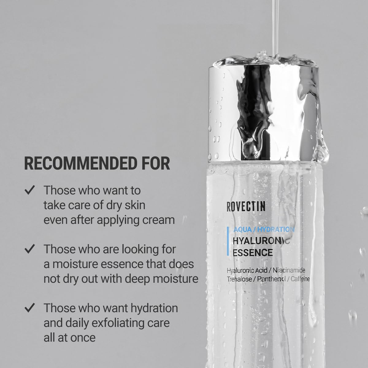 ROVECTIN Aqua Hyaluronic Essence (Activating Treatment Lotion) - 7 Layers Hyaluronic Acid Facial Toner with Niacinamide & Panthenol, Vegan Korean Skin Care (6.08 fl.oz) - Image 3