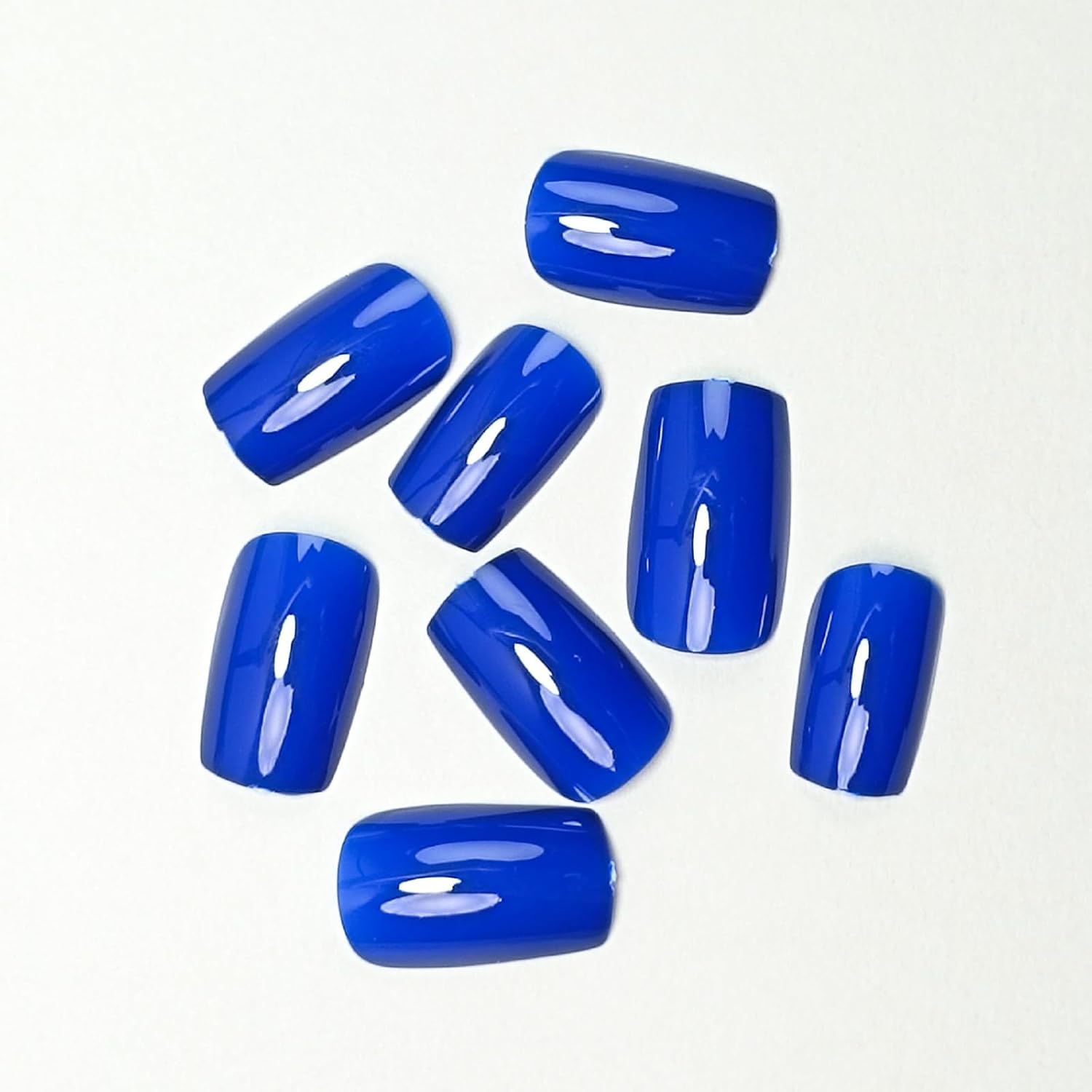 Royal Blue Press on Nails Short Square Fake Nails Glossy Chrome Glue on Nails Solid Dark Blue Color Acrylic Nails Press on Reusable Artificial False Nails Set for Women Girls 24Pcs - Image 2