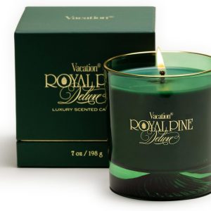 Royal Pine Deluxe Pine-Scented Candle by Vacation Sunscreen, Premium Soy-Blend Wax, 70-Hour Long Burning, Winter House Decor, Gift for Women & Men, 7 Oz.