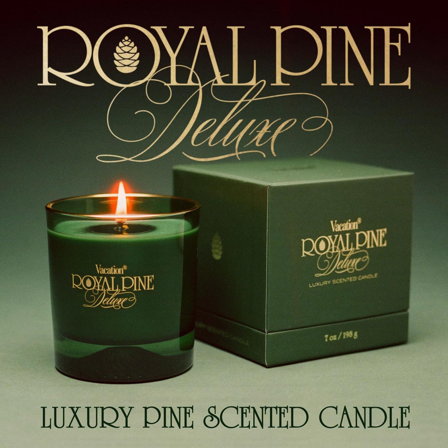 Royal Pine Deluxe Pine-Scented Candle by Vacation Sunscreen, Premium Soy-Blend Wax, 70-Hour Long Burning, Winter House Decor, Gift for Women & Men, 7 Oz. - Image 2