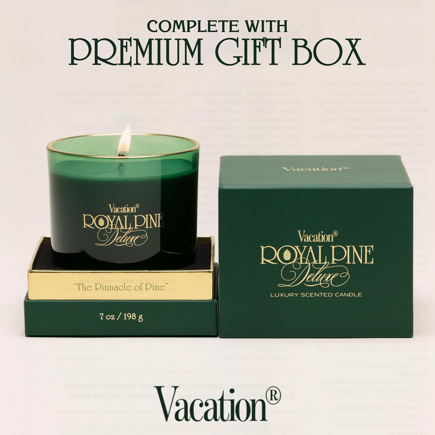Royal Pine Deluxe Pine-Scented Candle by Vacation Sunscreen, Premium Soy-Blend Wax, 70-Hour Long Burning, Winter House Decor, Gift for Women & Men, 7 Oz. - Image 7