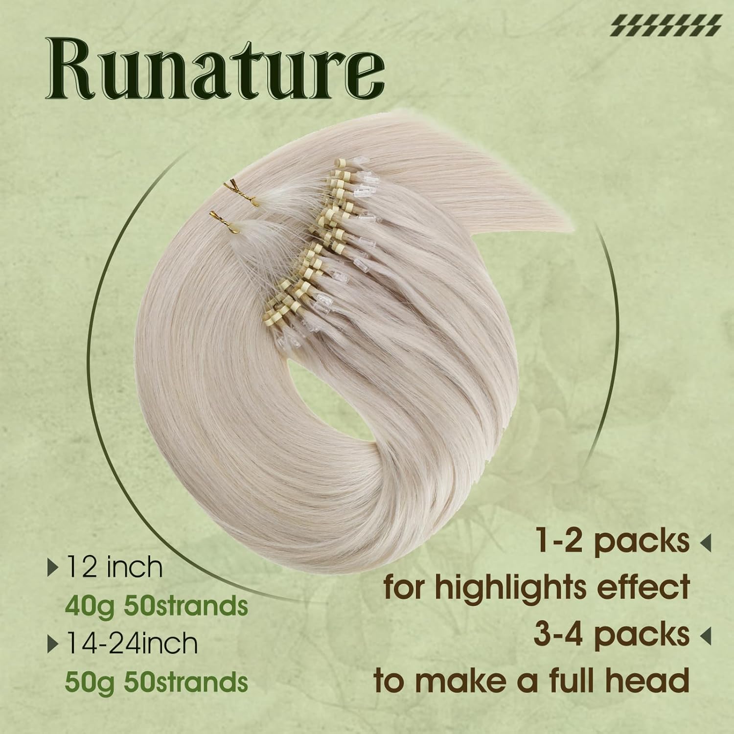 RUNATURE Microlink Hair Extensions Human Hair White Blonde Micro Bead Hair Extensions Real Human Hair #1000 Blonde Micro Beads Hair Extension Remy Fusion 14 Inch 50g 50s - Image 2