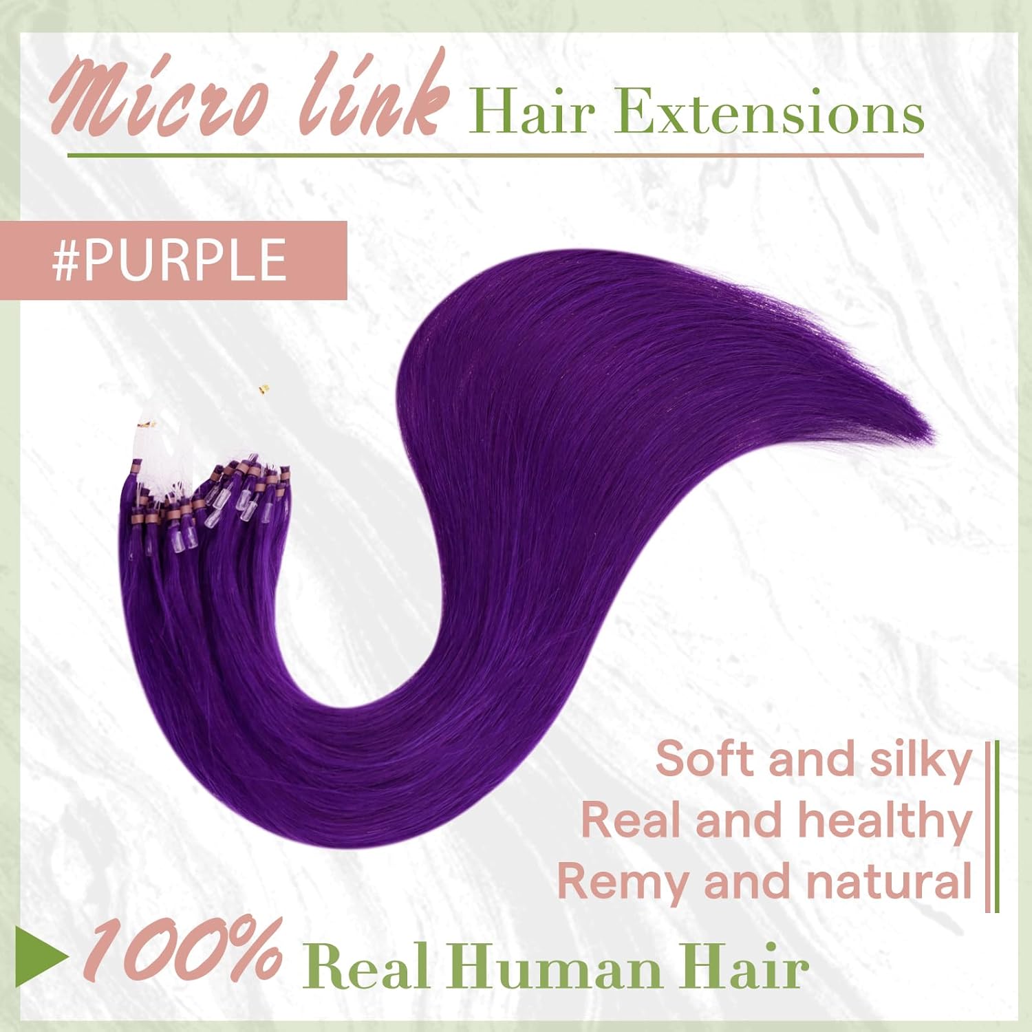 RUNATURE Purple Microlink Hair Extensions Human Hair Colorful Remy Micro Link Hair Extensions Human Hair Short Straight Micro Bead Hair Extensions Real Human Hair for Party Highlights 14 Inch 25g 25s - Image 3