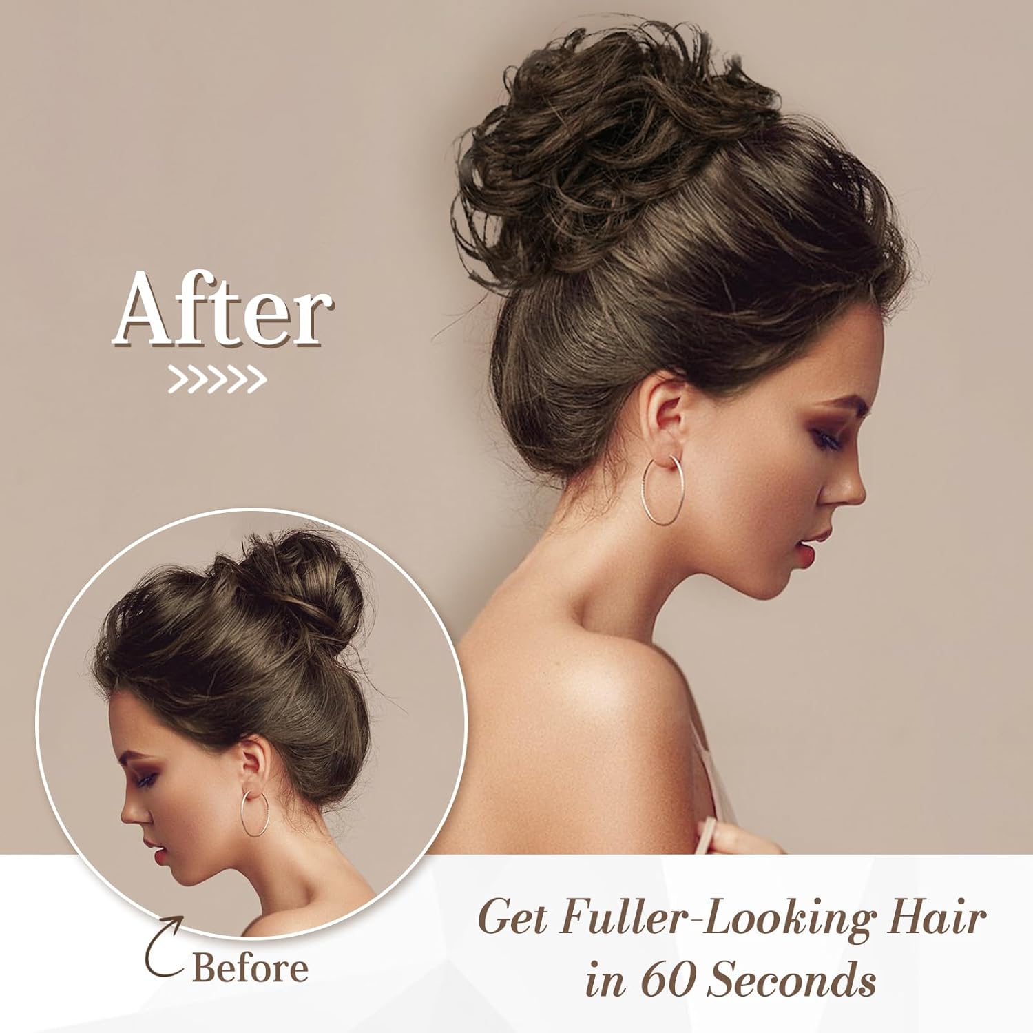 RUWISS Large Messy Bun Hair Piece 100% Human Hair Layered Wavy Curly Hair Buns Hair Piece for Women Thick Updo Hairpiece for Daily Wear Real Hair Ponytail Extension (Brown with Warm Blonde Highlights) - Image 5