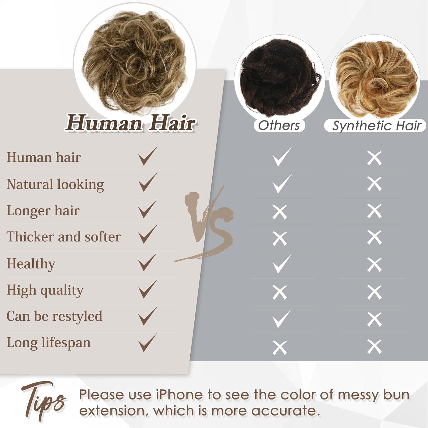 RUWISS Large Messy Bun Hair Piece 100% Human Hair Layered Wavy Curly Hair Buns Hair Piece for Women Thick Updo Hairpiece for Daily Wear Real Hair Ponytail Extension (Brown with Warm Blonde Highlights) - Image 2