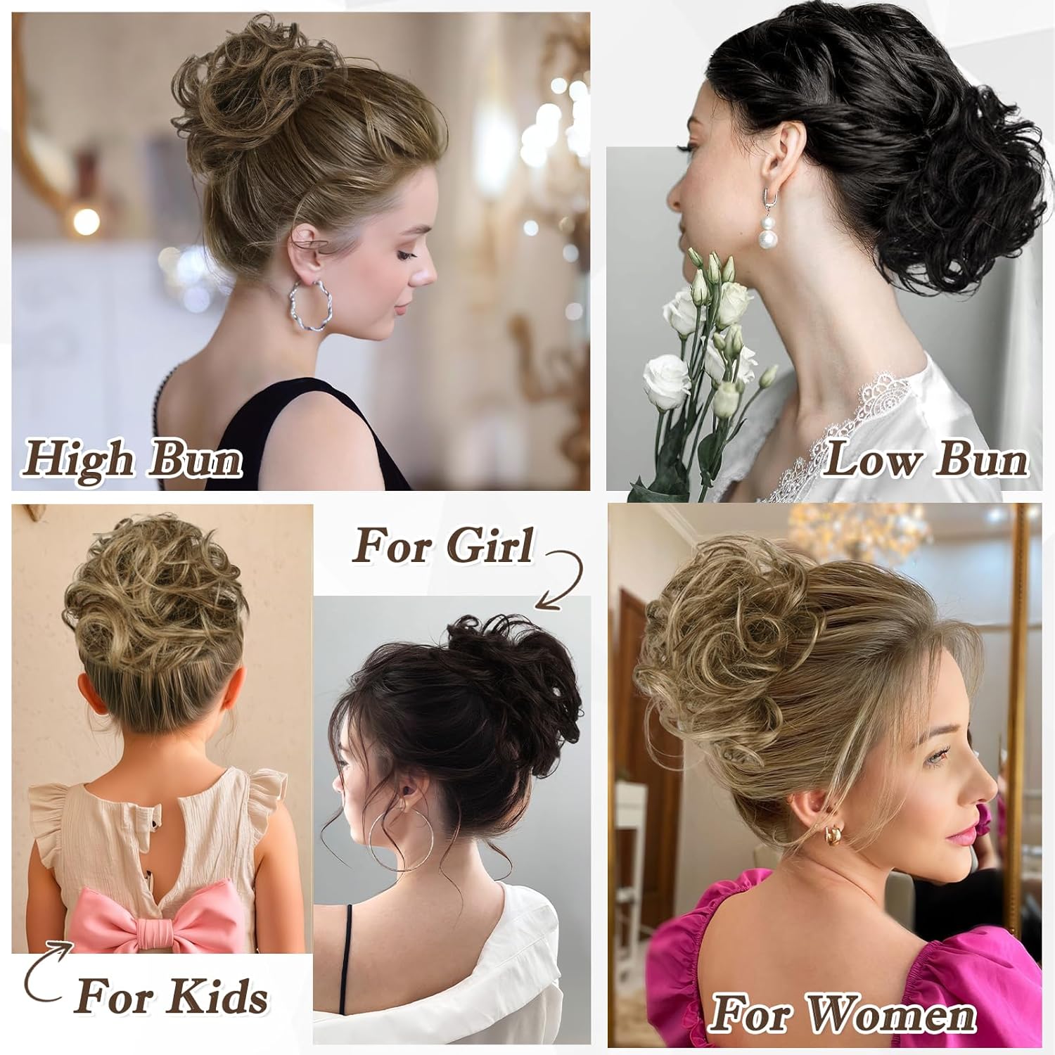RUWISS Large Messy Bun Hair Piece 100% Human Hair Layered Wavy Curly Hair Buns Hair Piece for Women Thick Updo Hairpiece for Daily Wear Real Hair Ponytail Extension (Brown with Warm Blonde Highlights) - Image 6