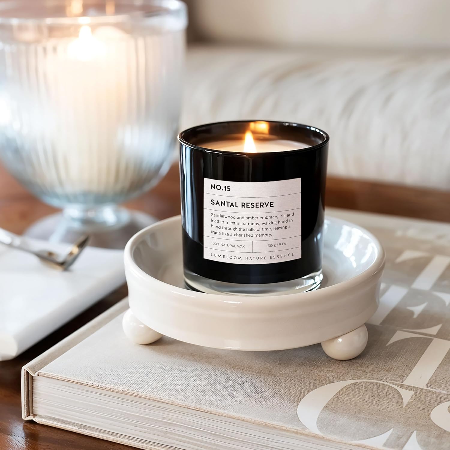 Santal Reserve Luxury Scented Candles, 9oz Soy Wax Candles for Home Scented, Sandalwood, Amber, Iris & Leather Scent, Long Burning Time, Gifts for Women, Men, Sister, Teacher - Image 3