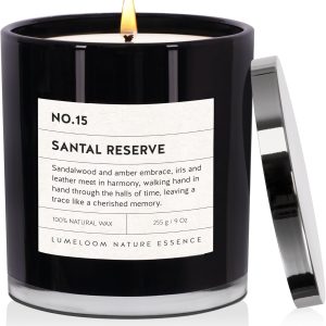 Santal Reserve Luxury Scented Candles, 9oz Soy Wax Candles for Home Scented, Sandalwood, Amber, Iris & Leather Scent, Long Burning Time, Gifts for Women, Men, Sister, Teacher