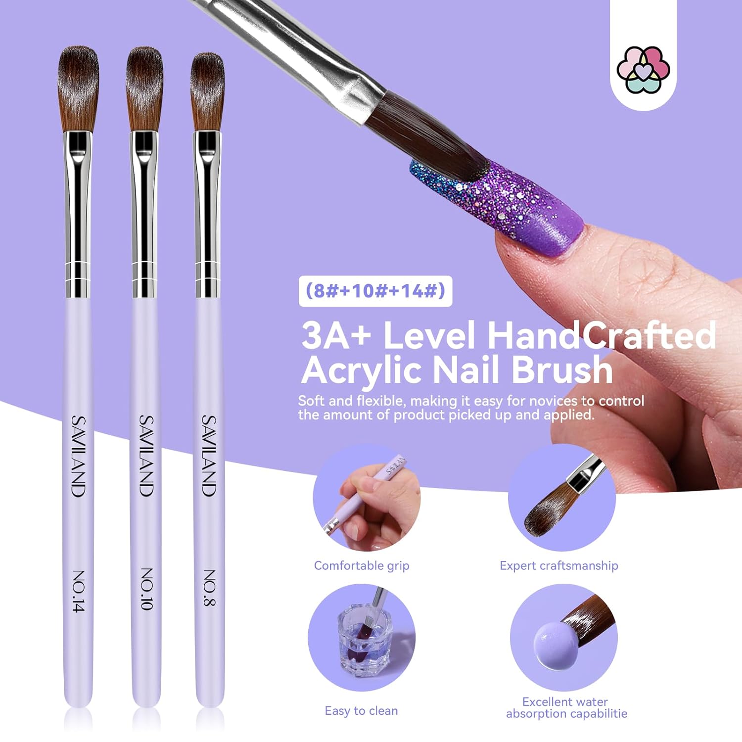 SAVILAND Acrylic Nail Tips with Acrylic Nail Brush: Strong Nail Glue and 10 Sizes Half Cover French Nails Tips Manicure Brush Size 8/10/14 with Box Art At Home DIY - Image 4