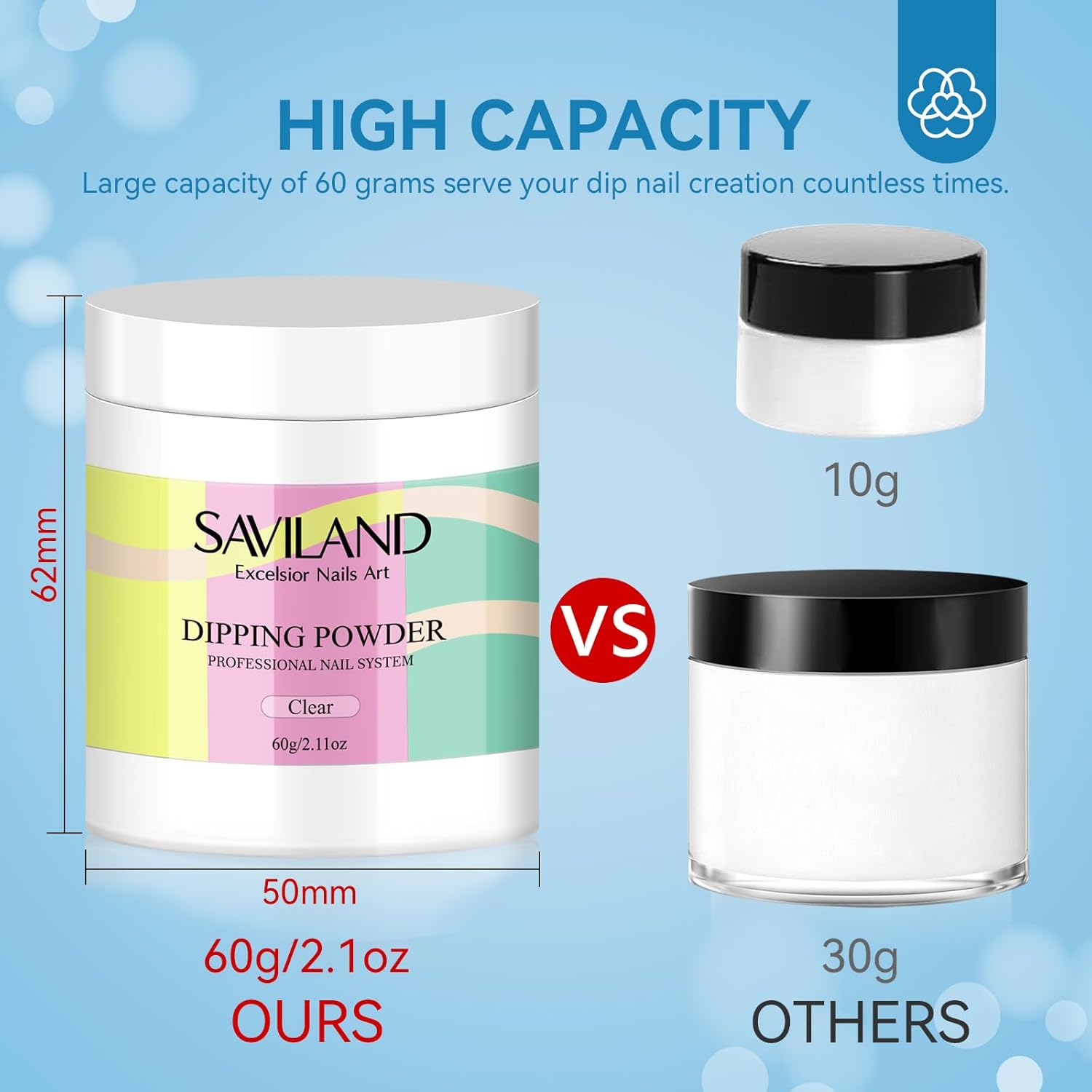 SAVILAND Clear Dip Powder - 2.1 oz/ 60g Dipping Powder Set Crystal Clear for French Natural Nails Art Starter Manicure, Strengthen Nail Easy for Beginners to Use No Nail Lamp Needed - Image 3
