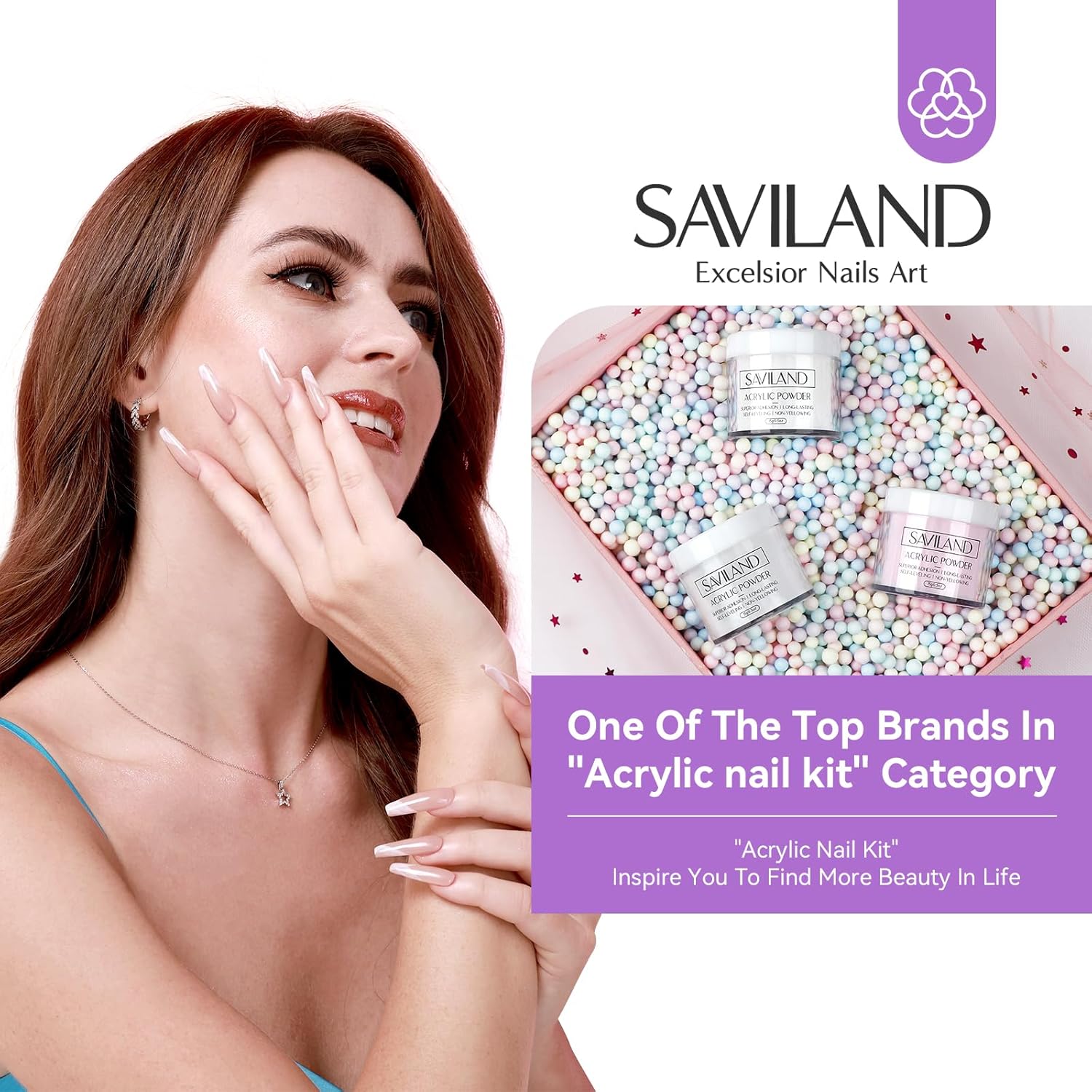 SAVILAND Essentials Acrylic Nail Kit with Drill: White Pink Clear Acrylic Powder and Liquid Set Home Nail Salon Kit for Beginners with Everything Top Gel Nail Primer Brushes Forms Tools Manicure DIY - Image 2