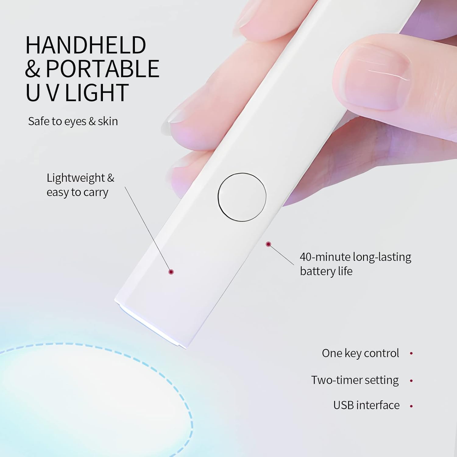 SAVILAND U V Light for Nails: Handheld Gel Lamp for Gel Nails Flash Cure Lamp for LED Nail Lamp Portable Mini Nail Dryer Polish Nail Glue USB Flashlight Home DIY Manicure Art - Image 6
