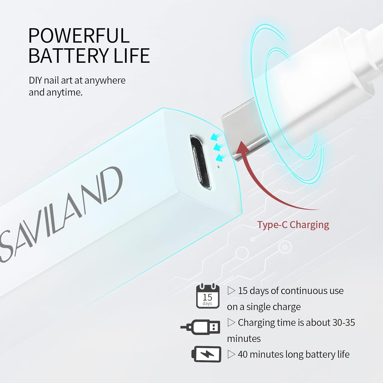 SAVILAND U V Light for Nails: Handheld Gel Lamp for Gel Nails Flash Cure Lamp for LED Nail Lamp Portable Mini Nail Dryer Polish Nail Glue USB Flashlight Home DIY Manicure Art - Image 5