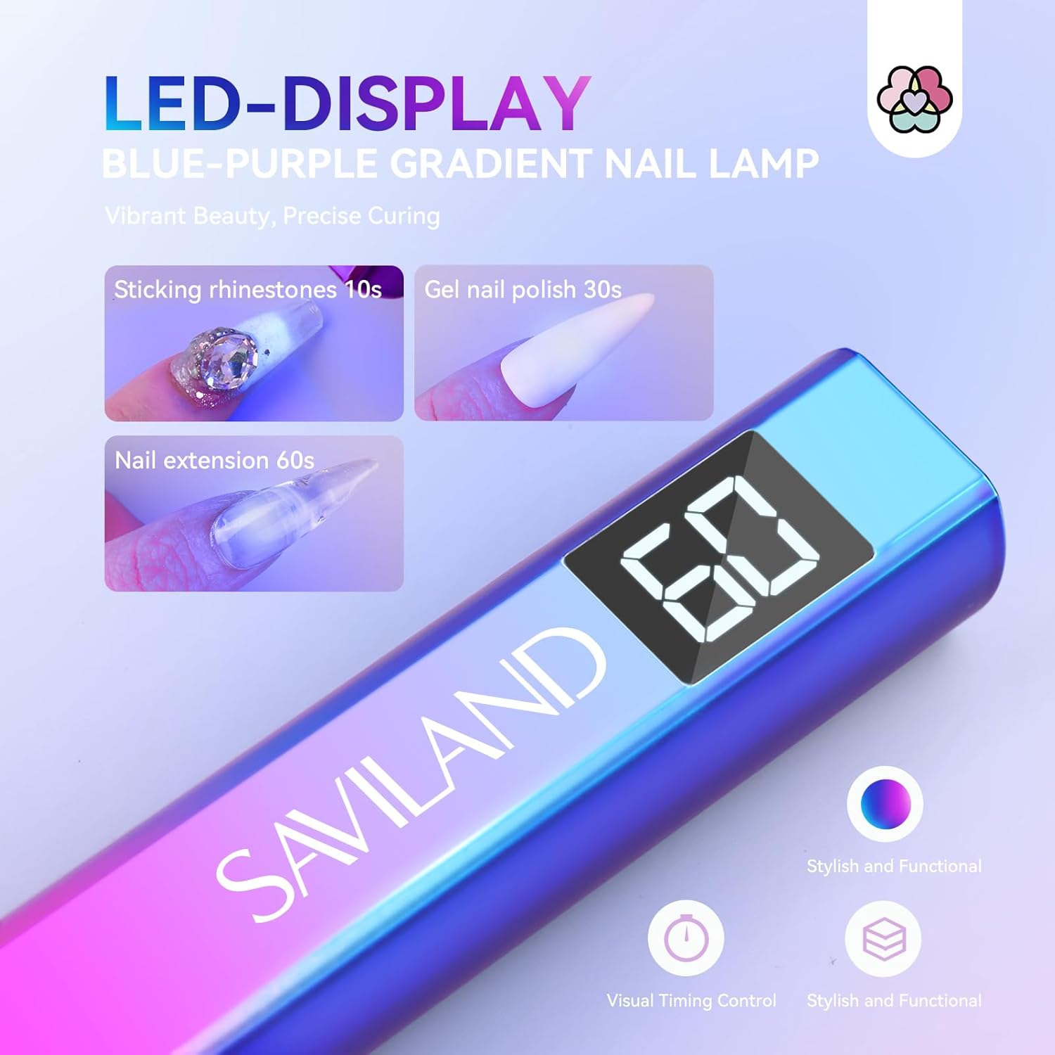 SAVILAND U V Light for Nails – Handheld U V Lamp for Gel Nails LED Nail Lamp Portable Mini Nail Dryer for Curing Gel Polish Glue USB Nail Art for Home DIY Manicure (12W) - Image 5