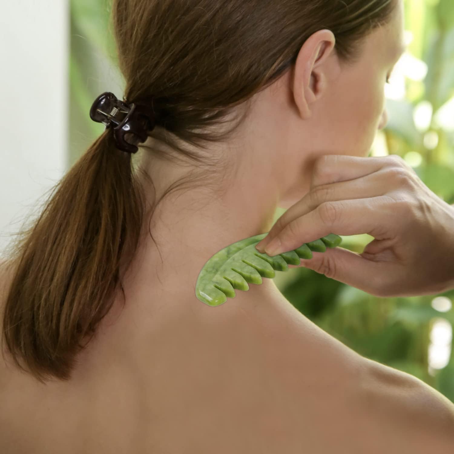 Scalp Massage Comb, Scalp Massager for Hair Growth, Head Scratcher for Itchy Scalp, Natural Gua Sha Jade Stone for Stress Relief, Meridian Brush - Image 5