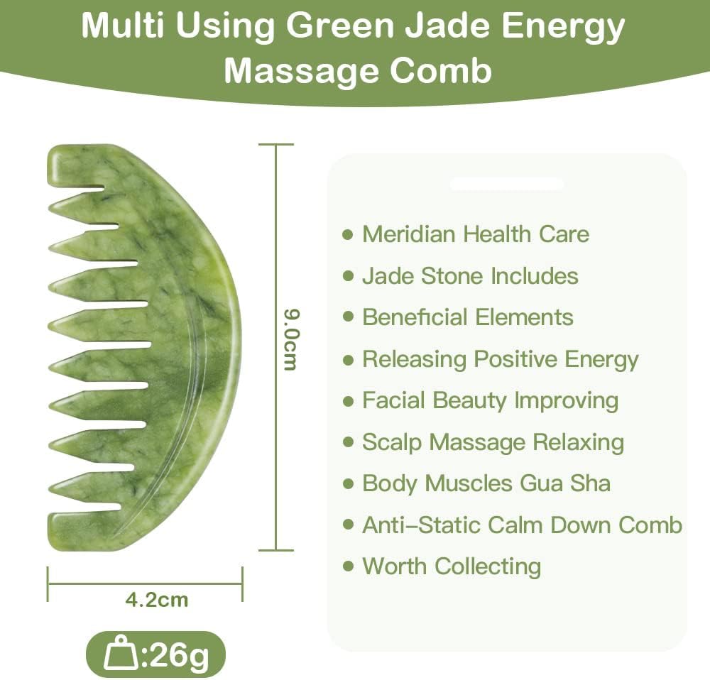 Scalp Massage Comb, Scalp Massager for Hair Growth, Head Scratcher for Itchy Scalp, Natural Gua Sha Jade Stone for Stress Relief, Meridian Brush - Image 2