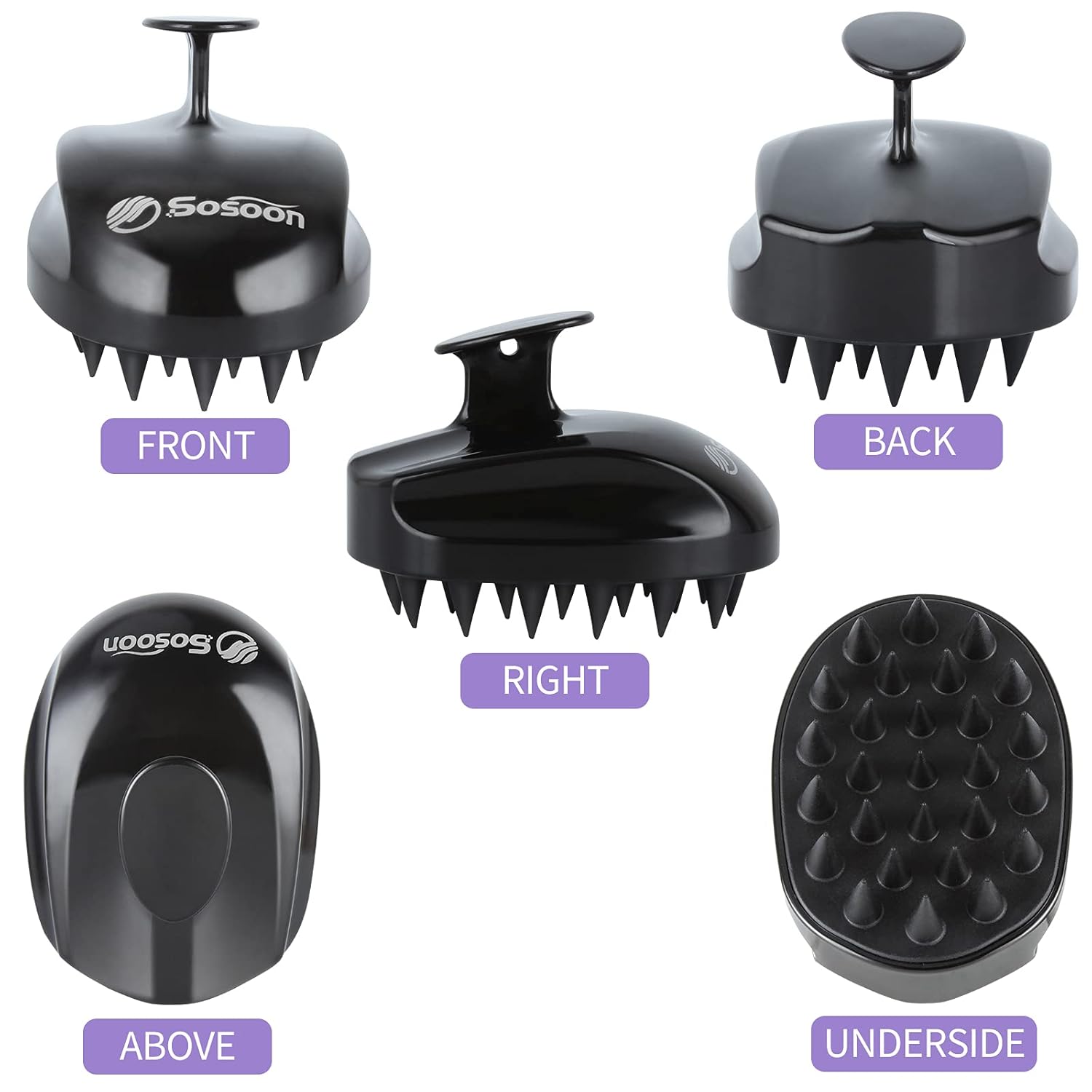 Scalp Massager Shampoo Brush, Hair Scalp Scrubber Shower Hair Brush Head Massager for Stress Relax Hair Growth, Dandruff Brush Scalp Exfoliator for Women Men Kids Pets, Black - Image 2
