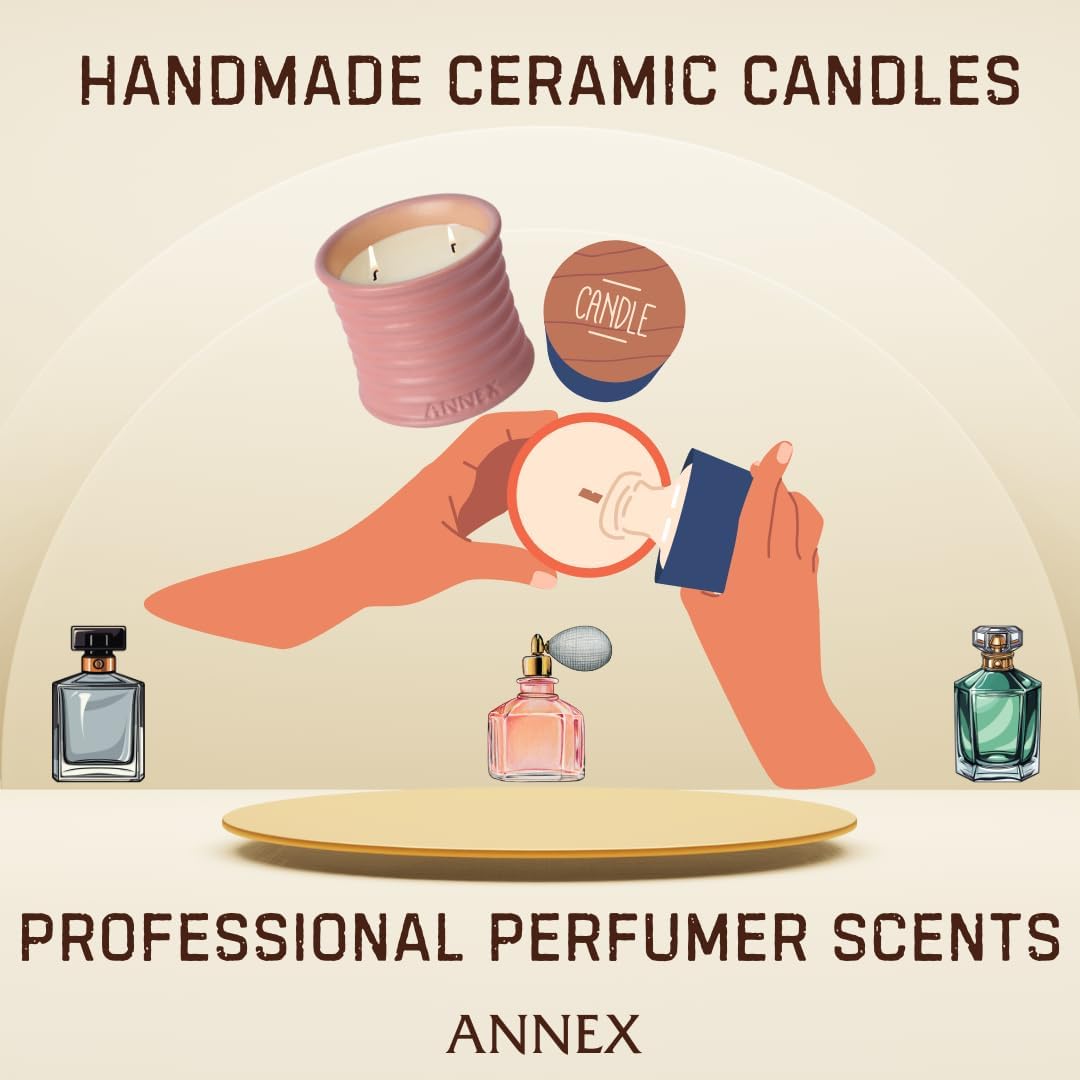 Scented Luxury Candles in Handmade Ceramic Jars, Soy Wax | Canal Rose – Rose Bud & Oud Scented, Large Candle | Non Toxic, 2 Wicks, Reusable Big Pink Jar | Natural Spring Aromatherapy for Women & Men - Image 3