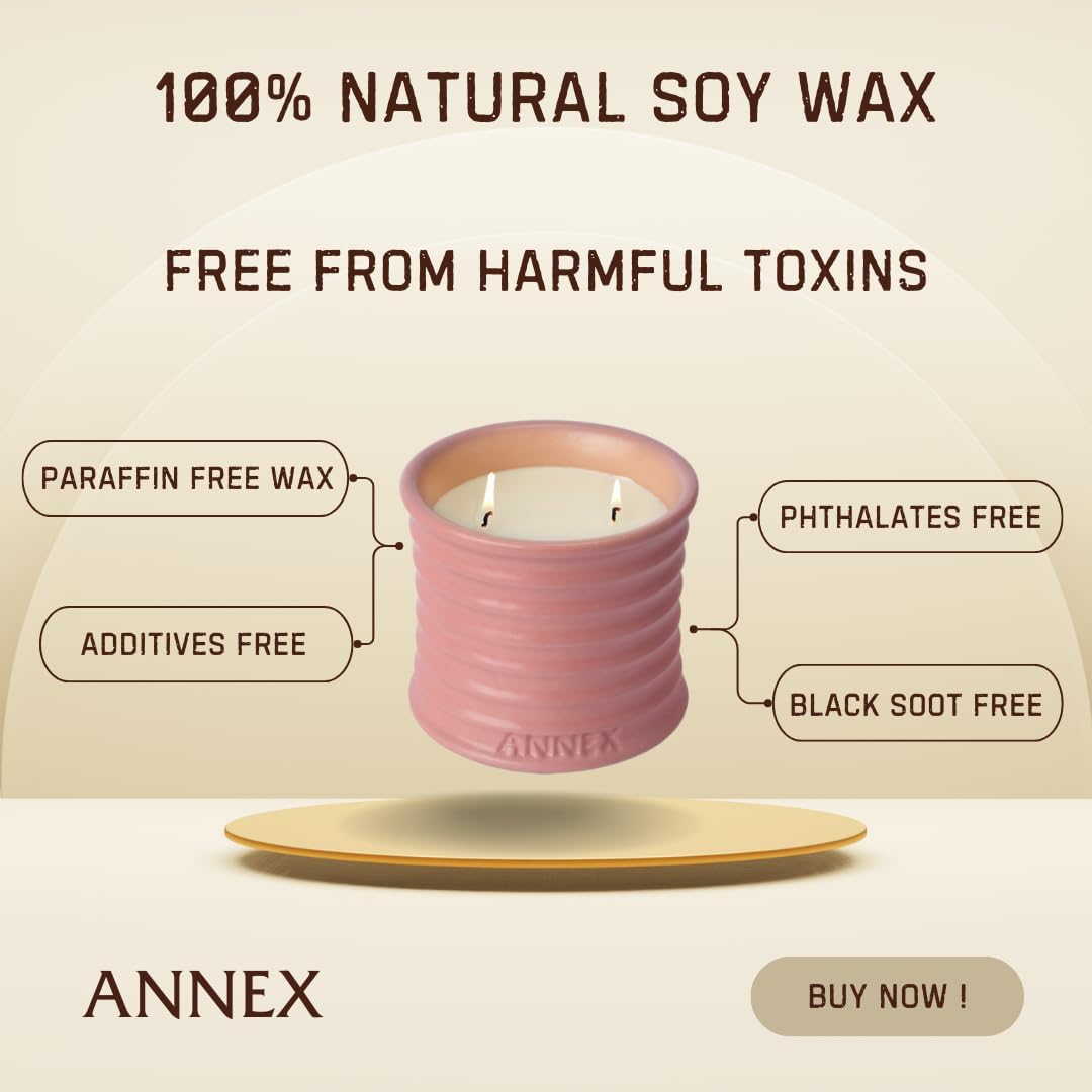 Scented Luxury Candles in Handmade Ceramic Jars, Soy Wax | Canal Rose – Rose Bud & Oud Scented, Large Candle | Non Toxic, 2 Wicks, Reusable Big Pink Jar | Natural Spring Aromatherapy for Women & Men - Image 5
