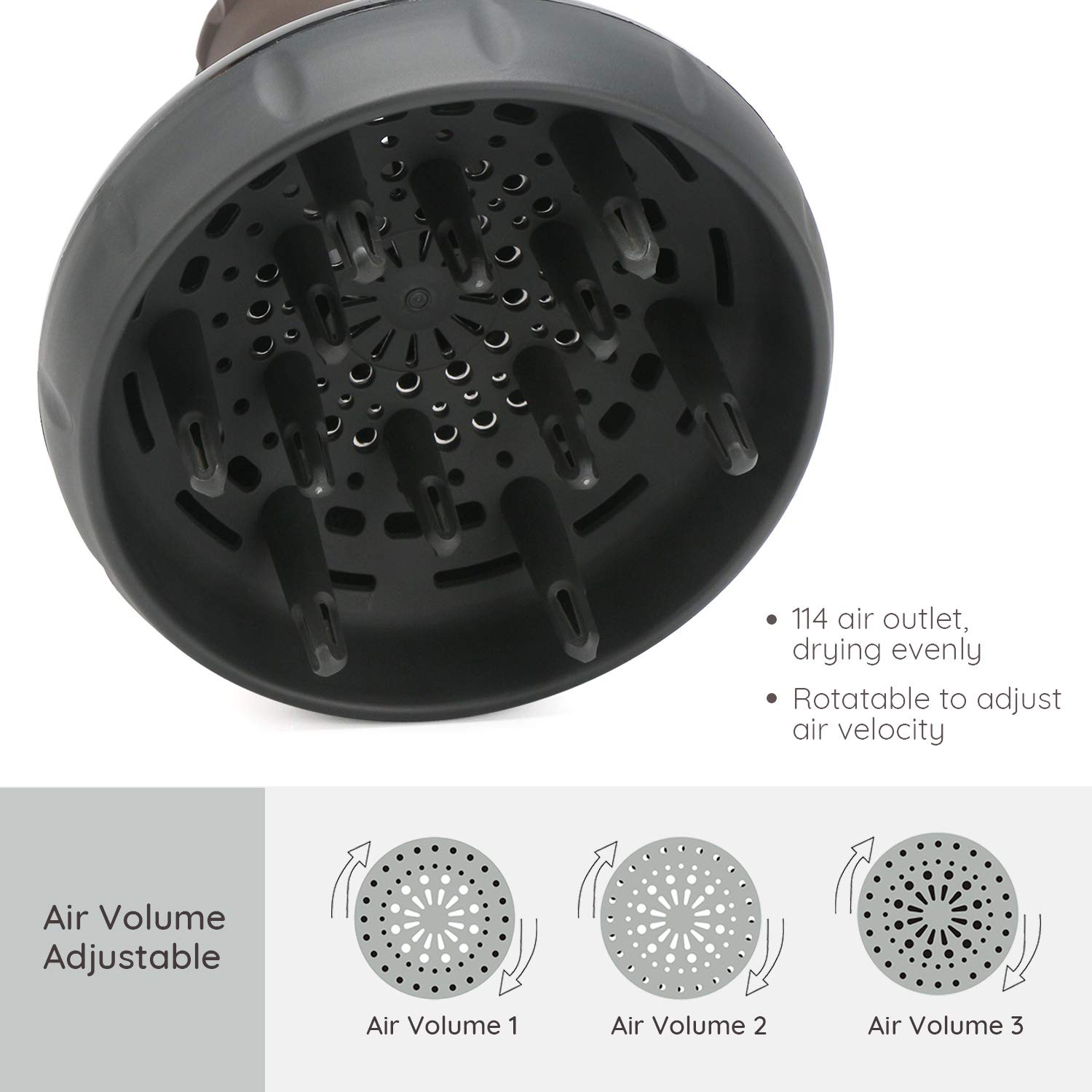Segbeauty Hair Diffuser for Curly Hair, Upgraded Adjustable Air Flow, Deep Bowl, Professional Salon Frizz-free Fast Dry Diffuser Attachment with 1.57"-1.97" Nozzle, Black - Image 2